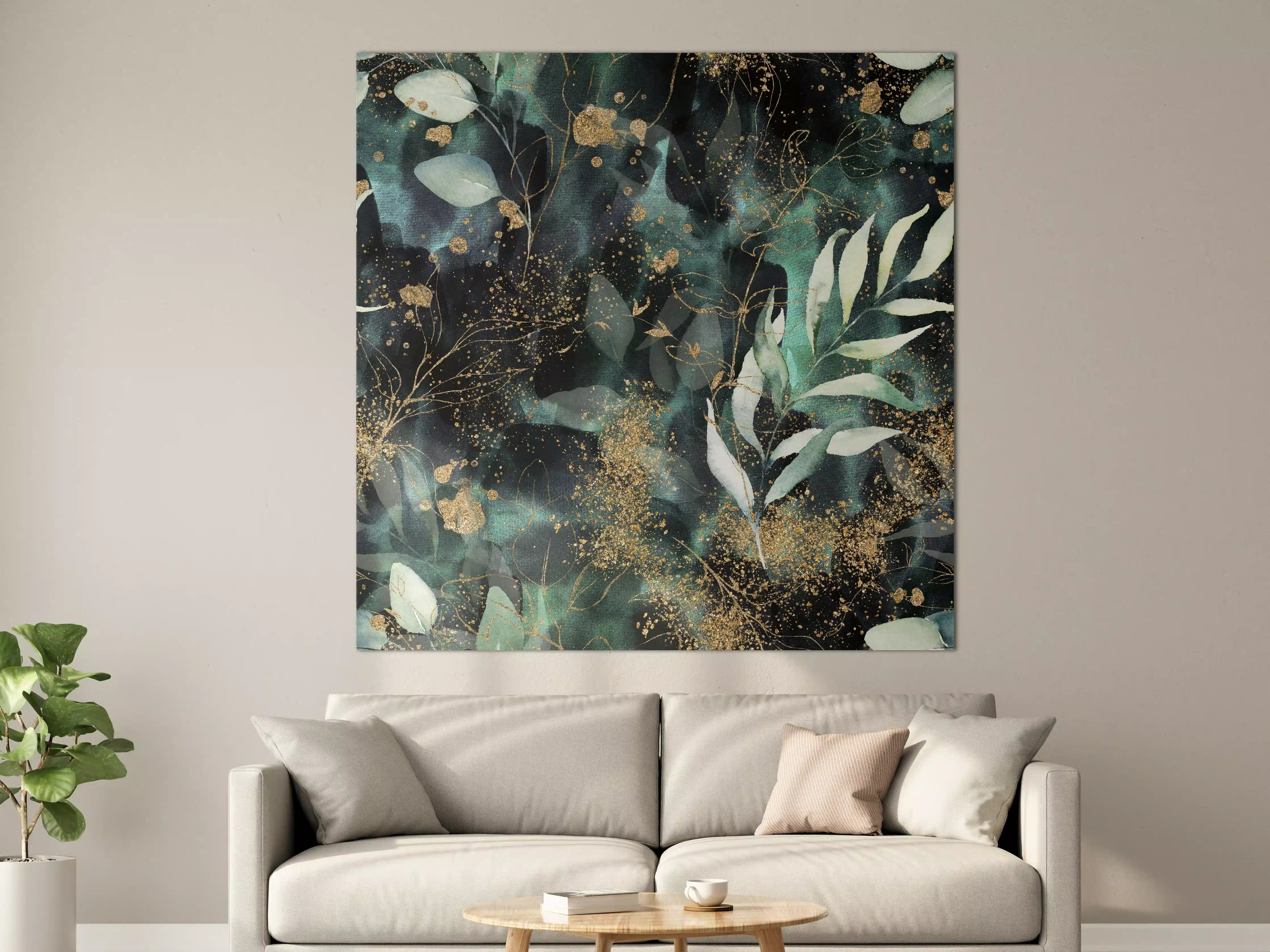Große Wandbilder - Aquarell - abstrakte Blumen mit gold
