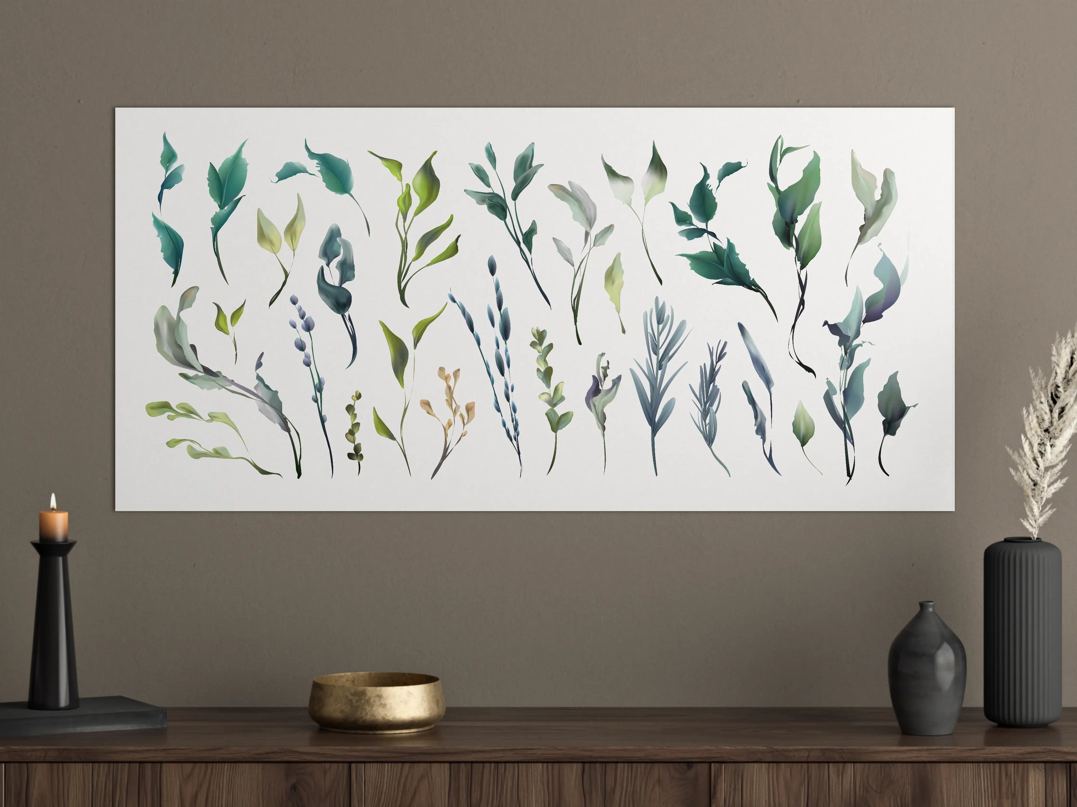 Große Wandbilder - Aquarell Blätter Silhouetten Set