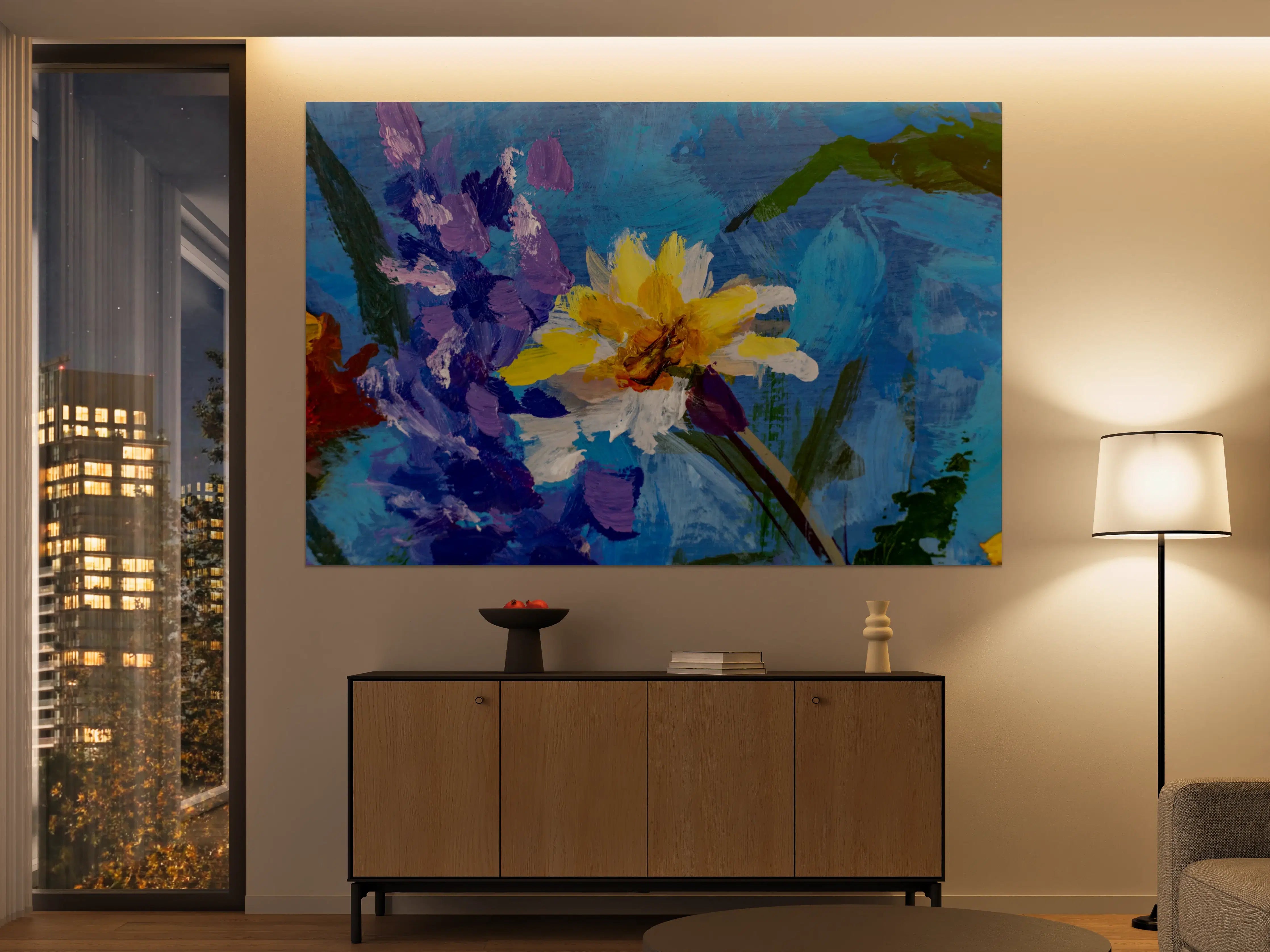 Große Wandbilder - Aquarell Blumengemälde (Claude Monet)