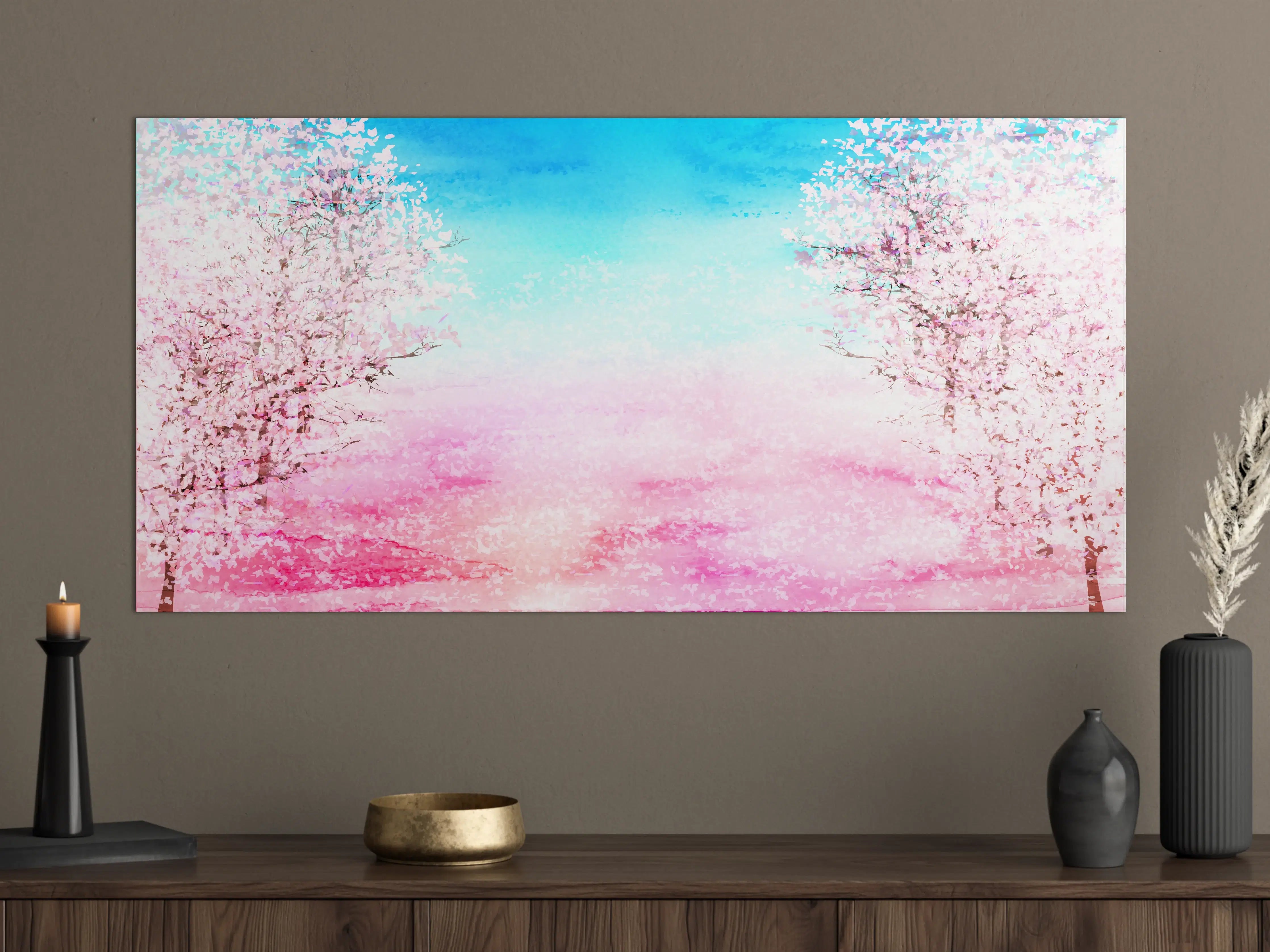 Große Wandbilder - Aquarell Frühlingsbaum Rosa