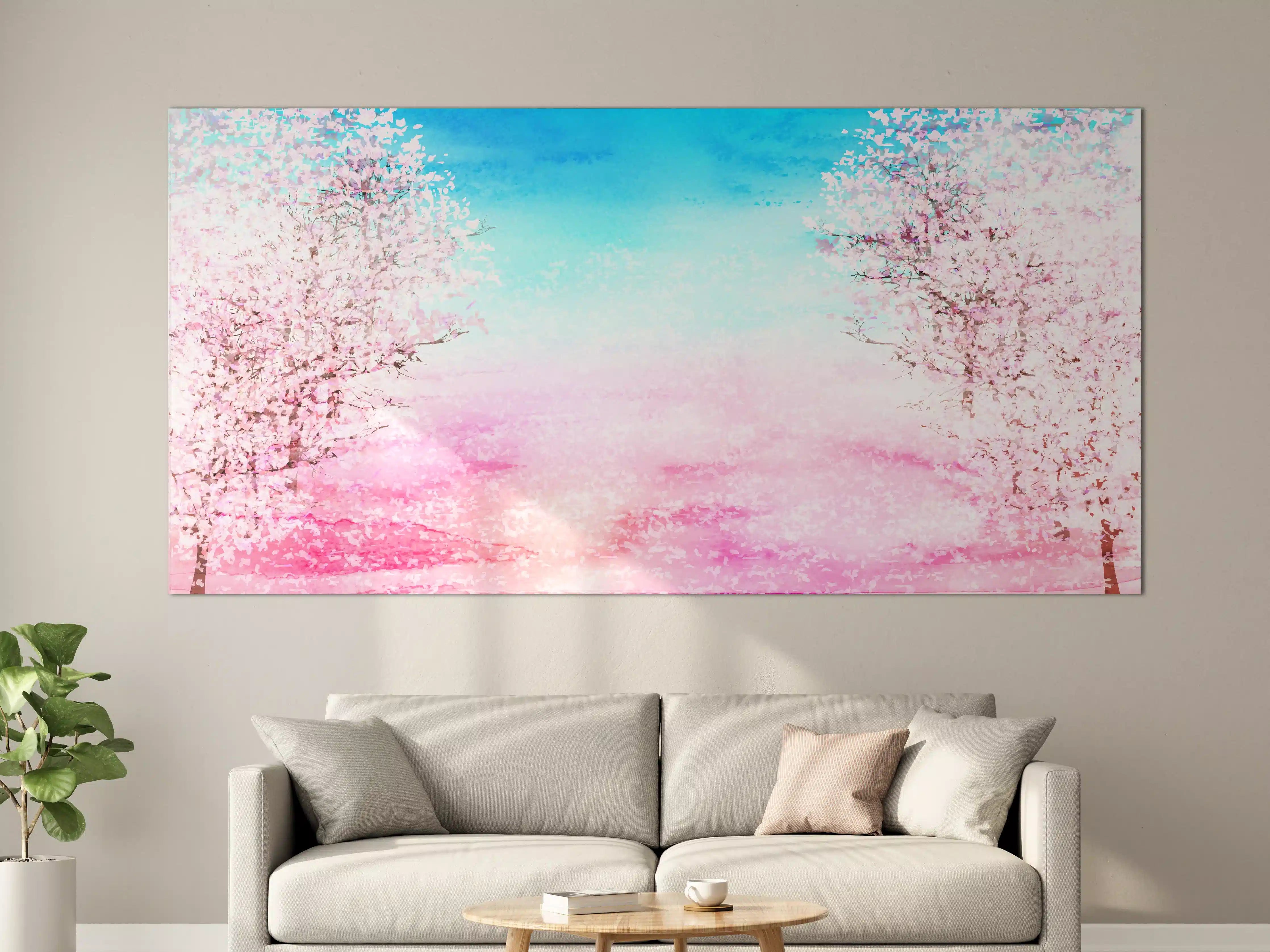 Große Wandbilder - Aquarell Frühlingsbaum Rosa