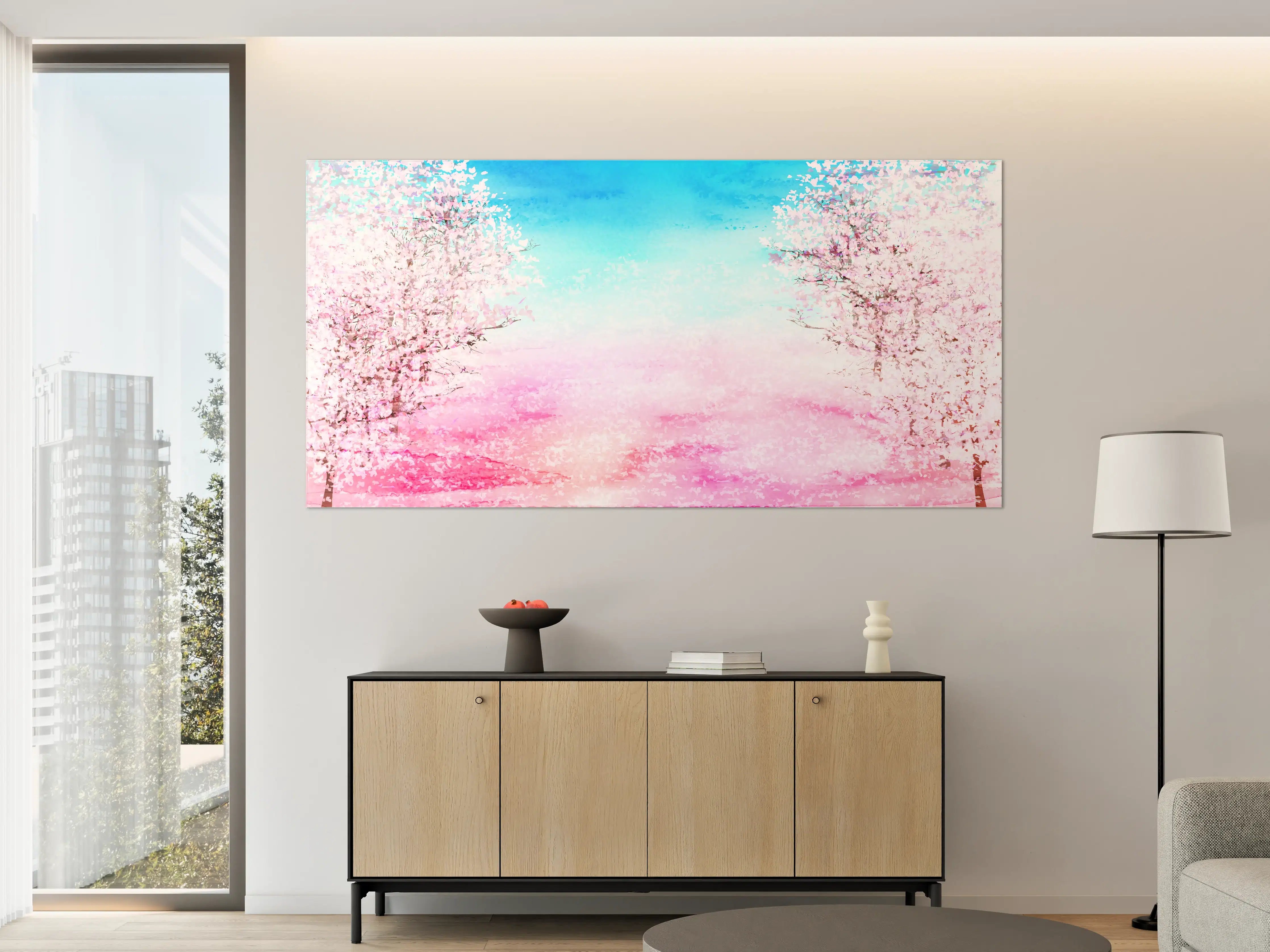 Große Wandbilder - Aquarell Frühlingsbaum Rosa