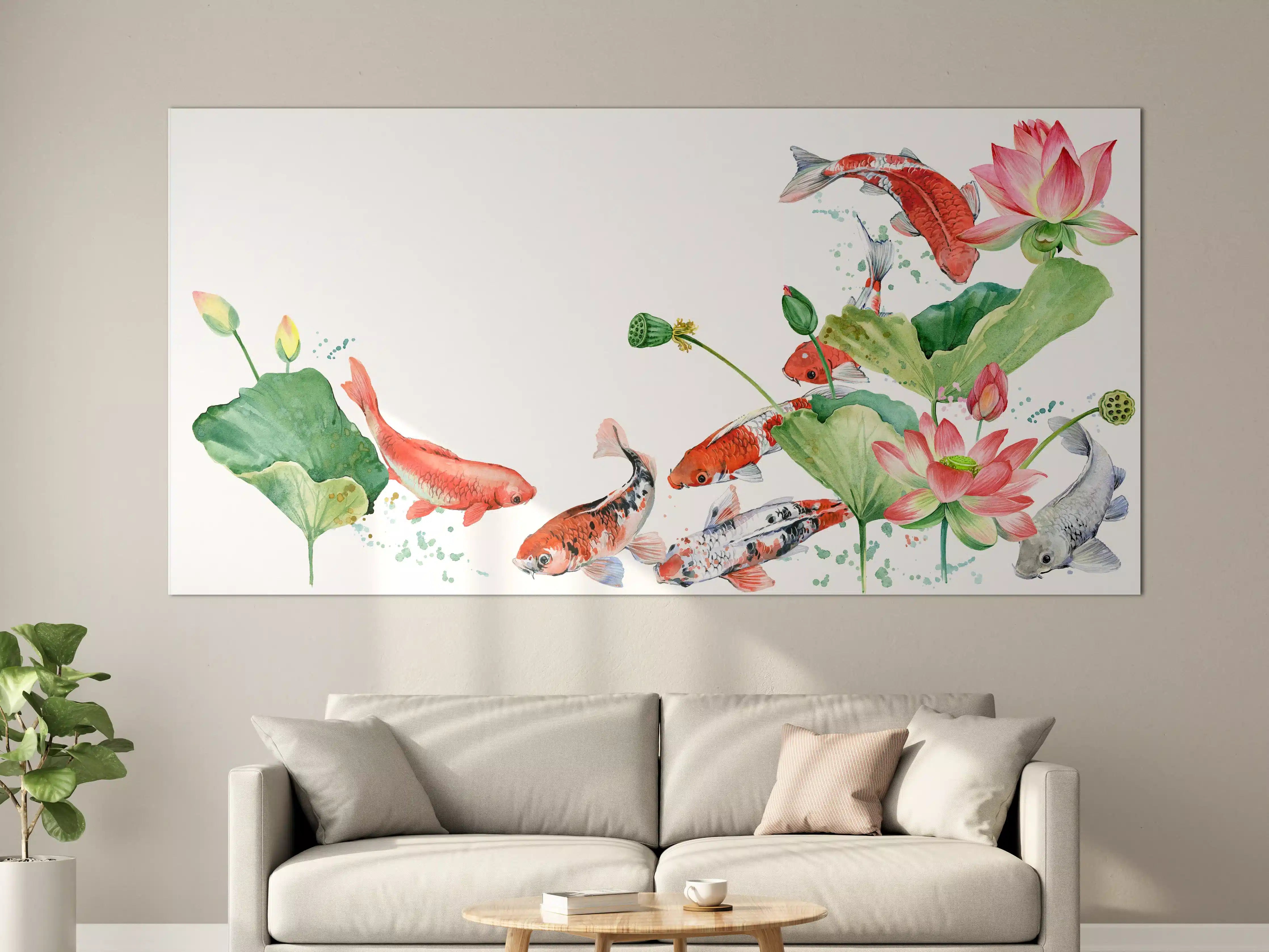 Große Wandbilder - Aquarell Koi Karpfen und Lotusblume