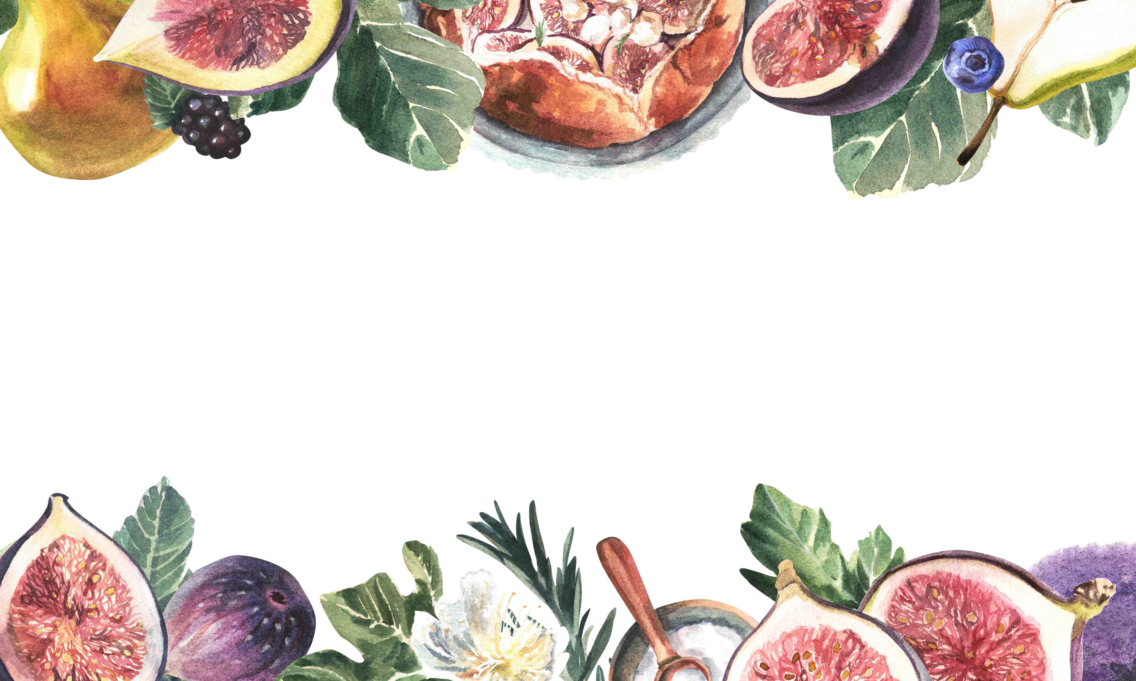 Große Wandbilder-Aquarell Obst-Bordüre Limette Zitrone Feige