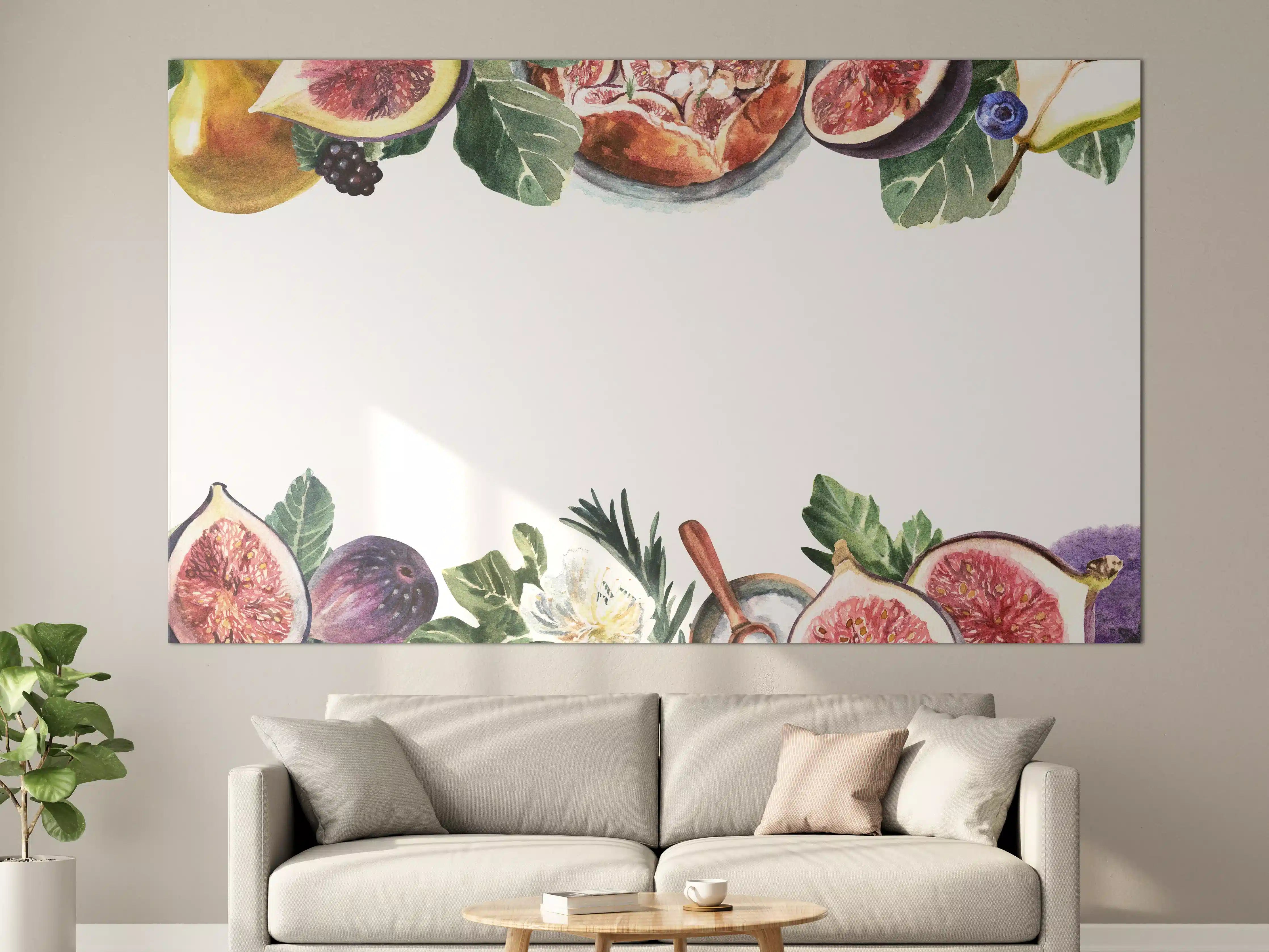 Große Wandbilder - Aquarell Obst-Bordüre Limette Zitrone Feige