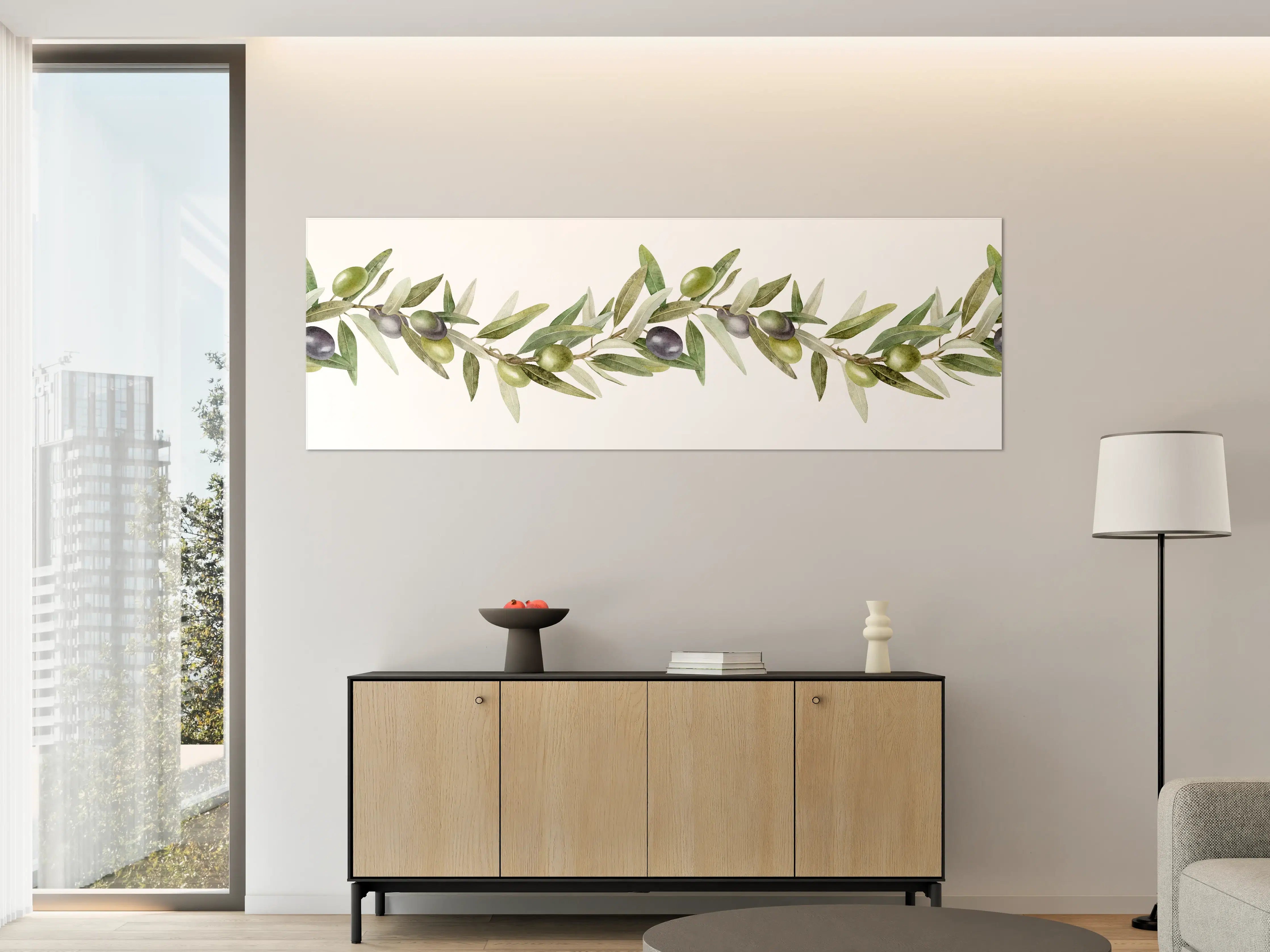 Große Wandbilder - Aquarell Olivenzweig Weiß-Grün
