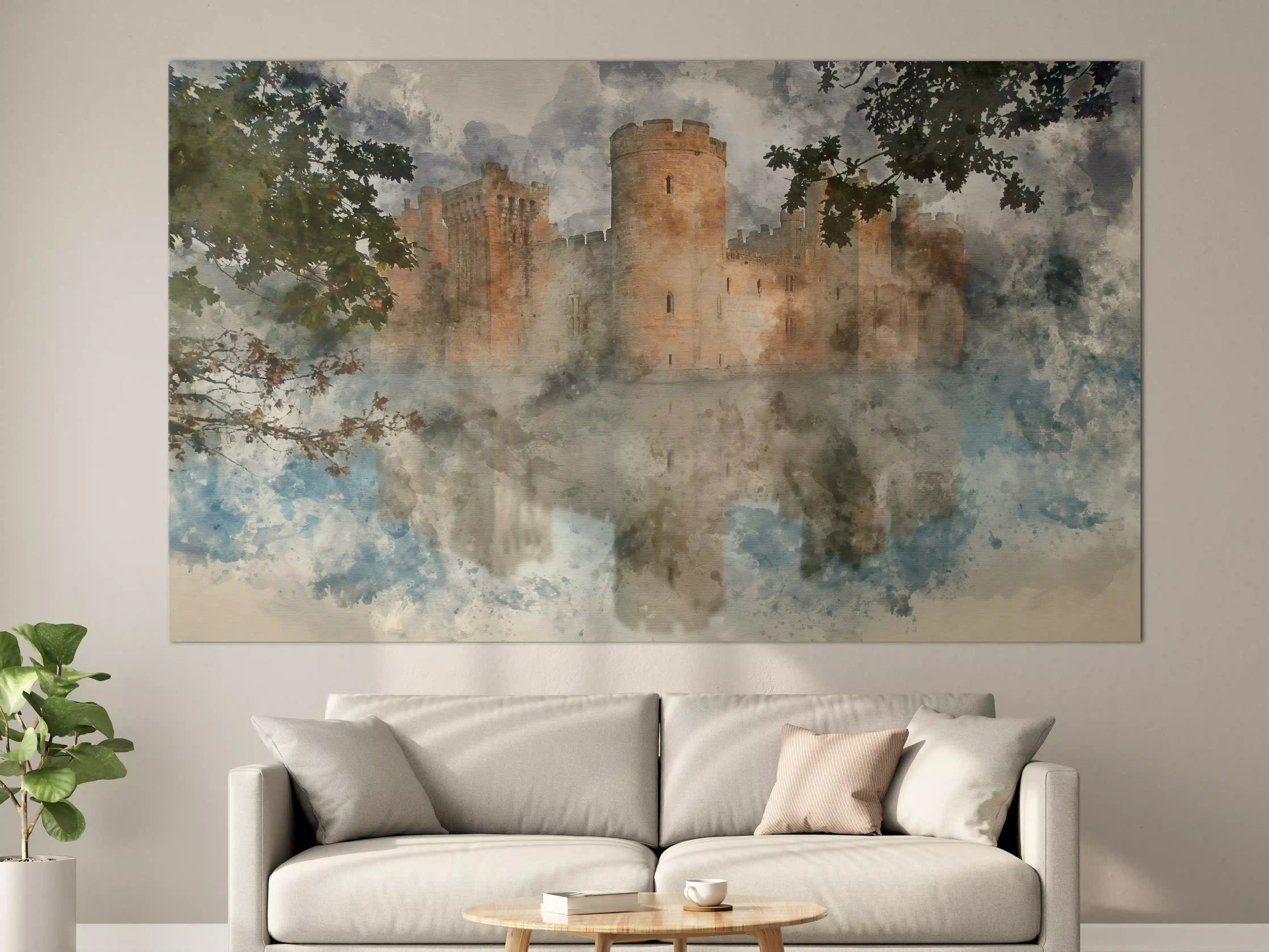 Große Wandbilder - Aquarell einer mittelalterlichen Burg 