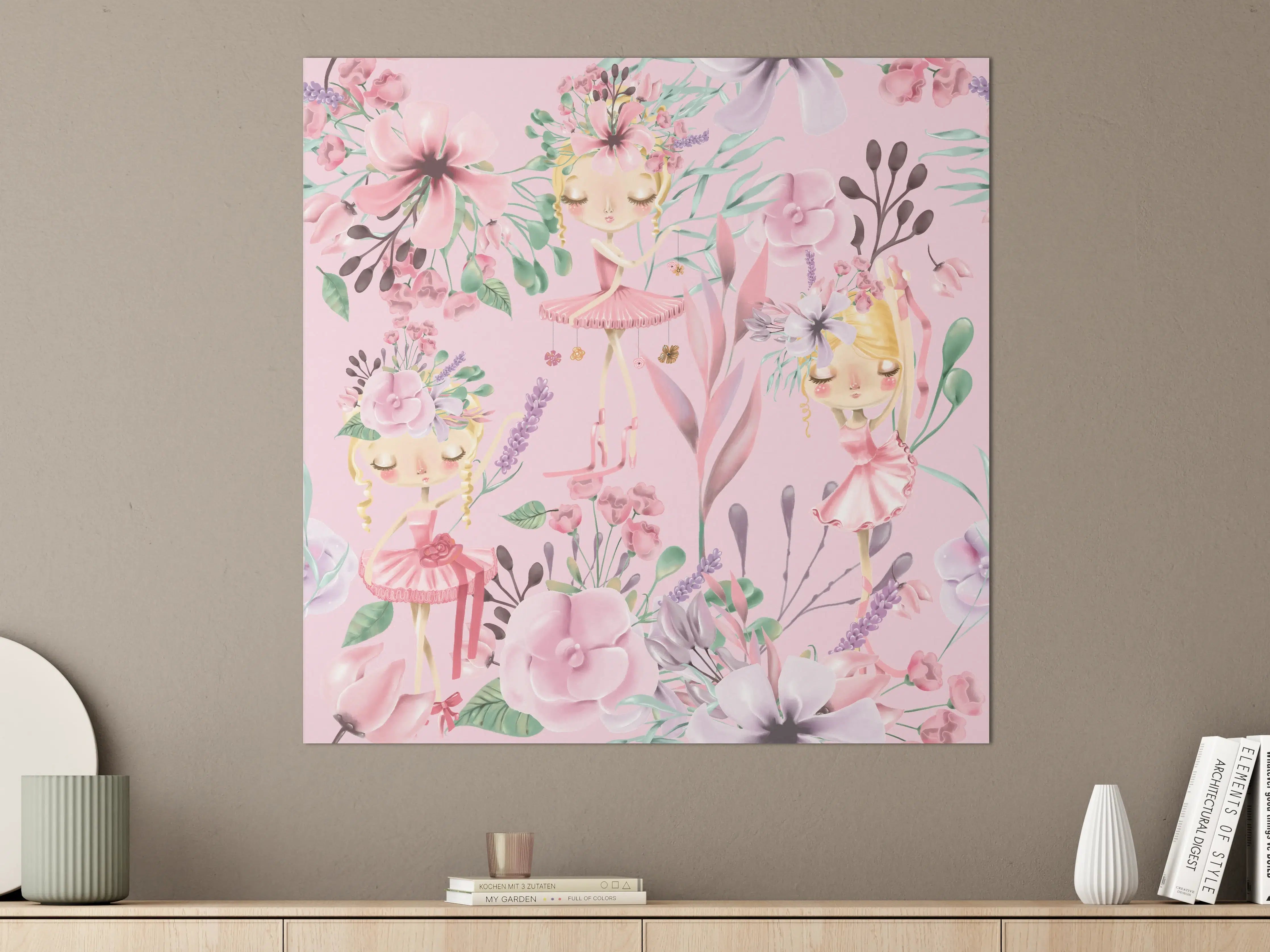 Große Wandbilder - Aquarell floralen mit niedlichen Ballett