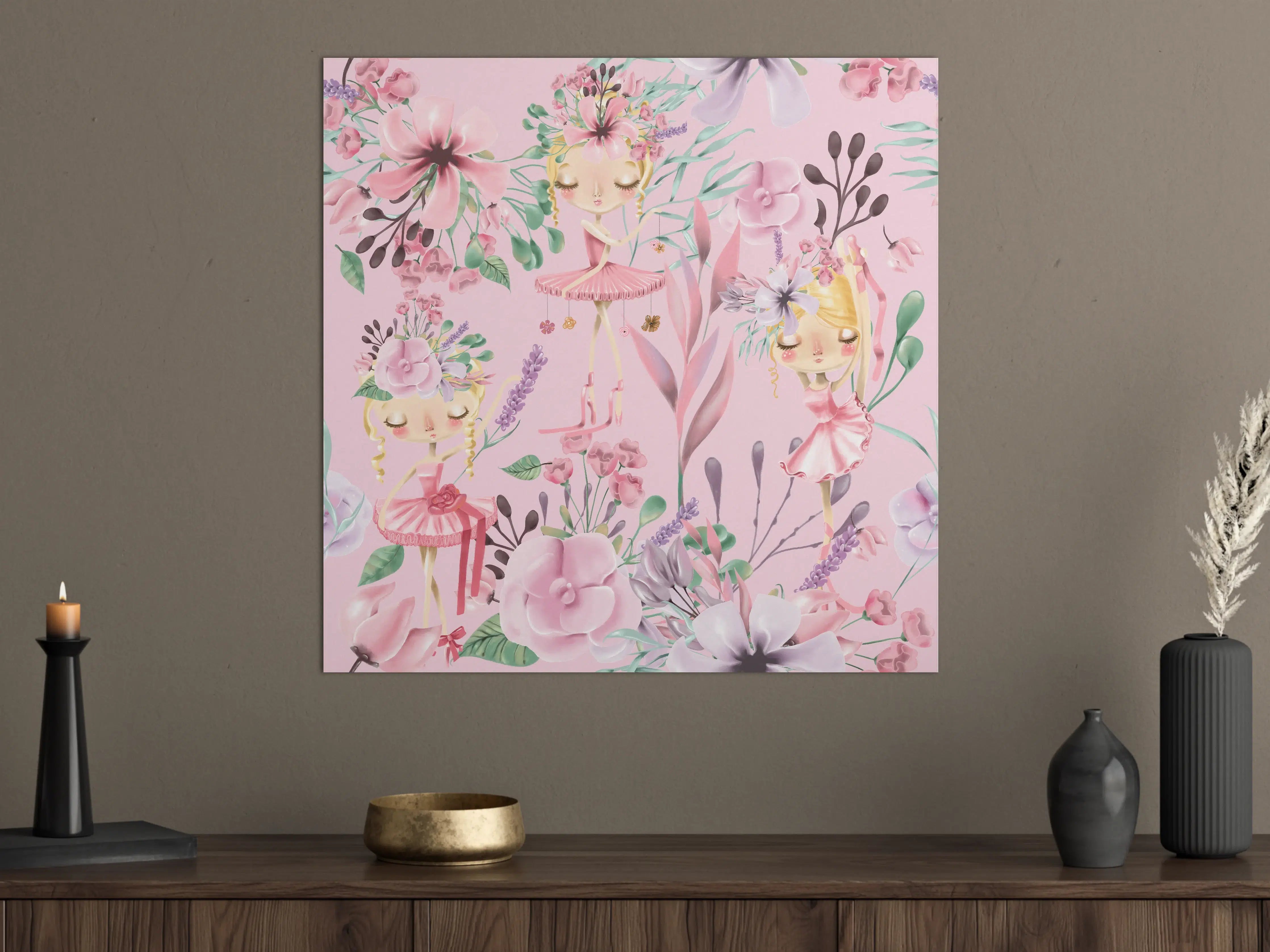 Große Wandbilder - Aquarell floralen mit niedlichen Ballett