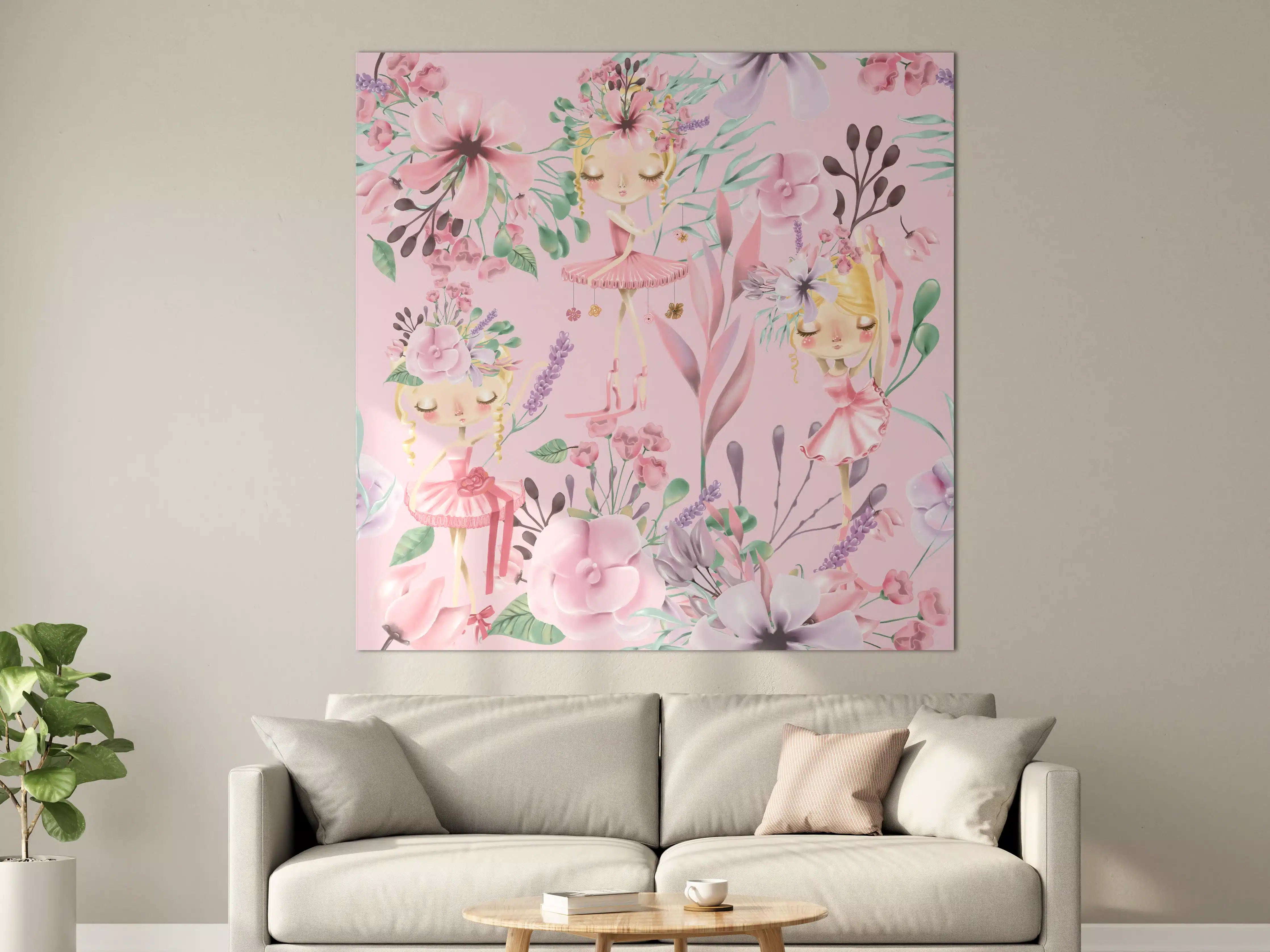 Große Wandbilder - Aquarell floralen mit niedlichen Ballett