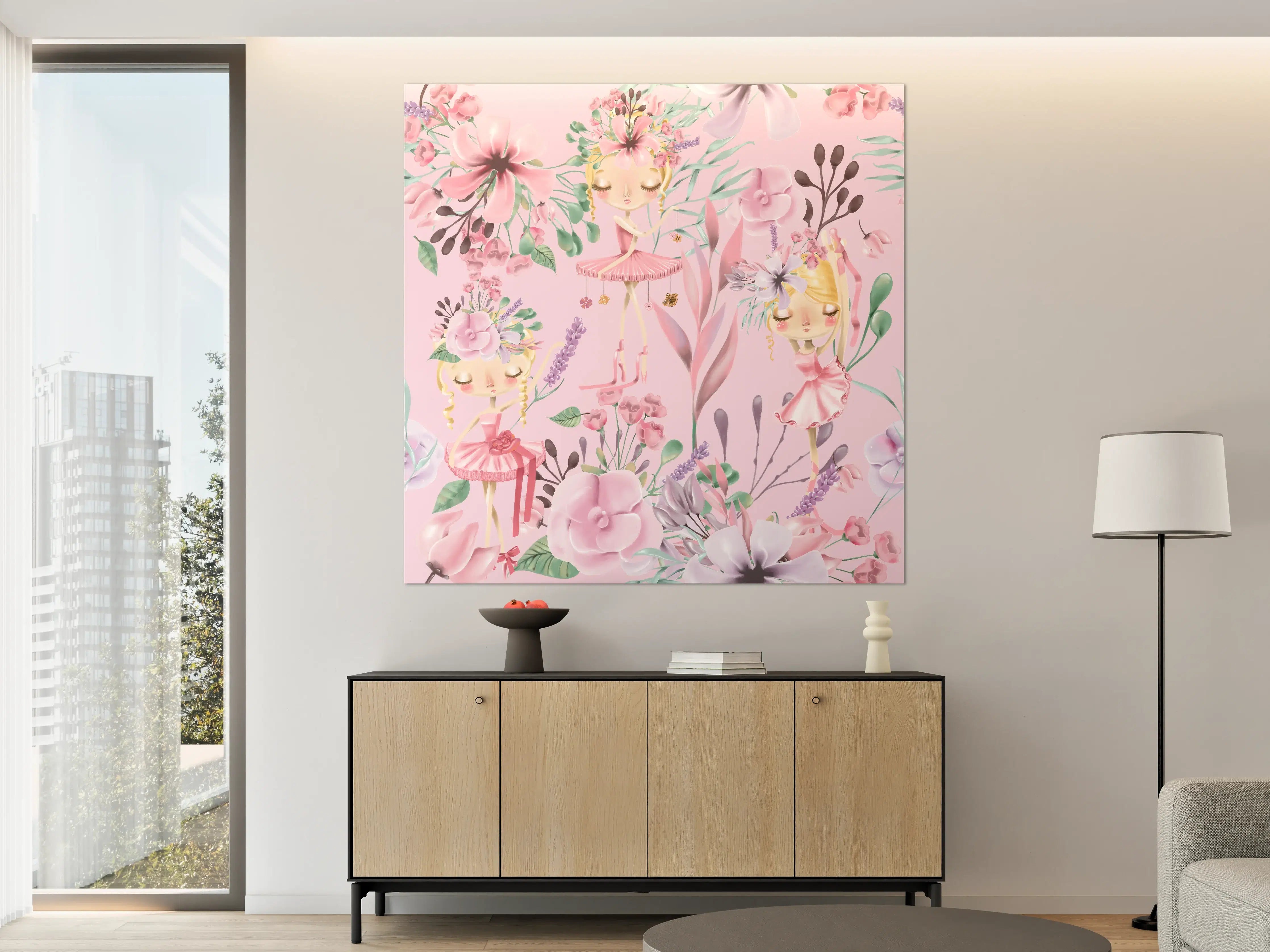 Große Wandbilder - Aquarell floralen mit niedlichen Ballett