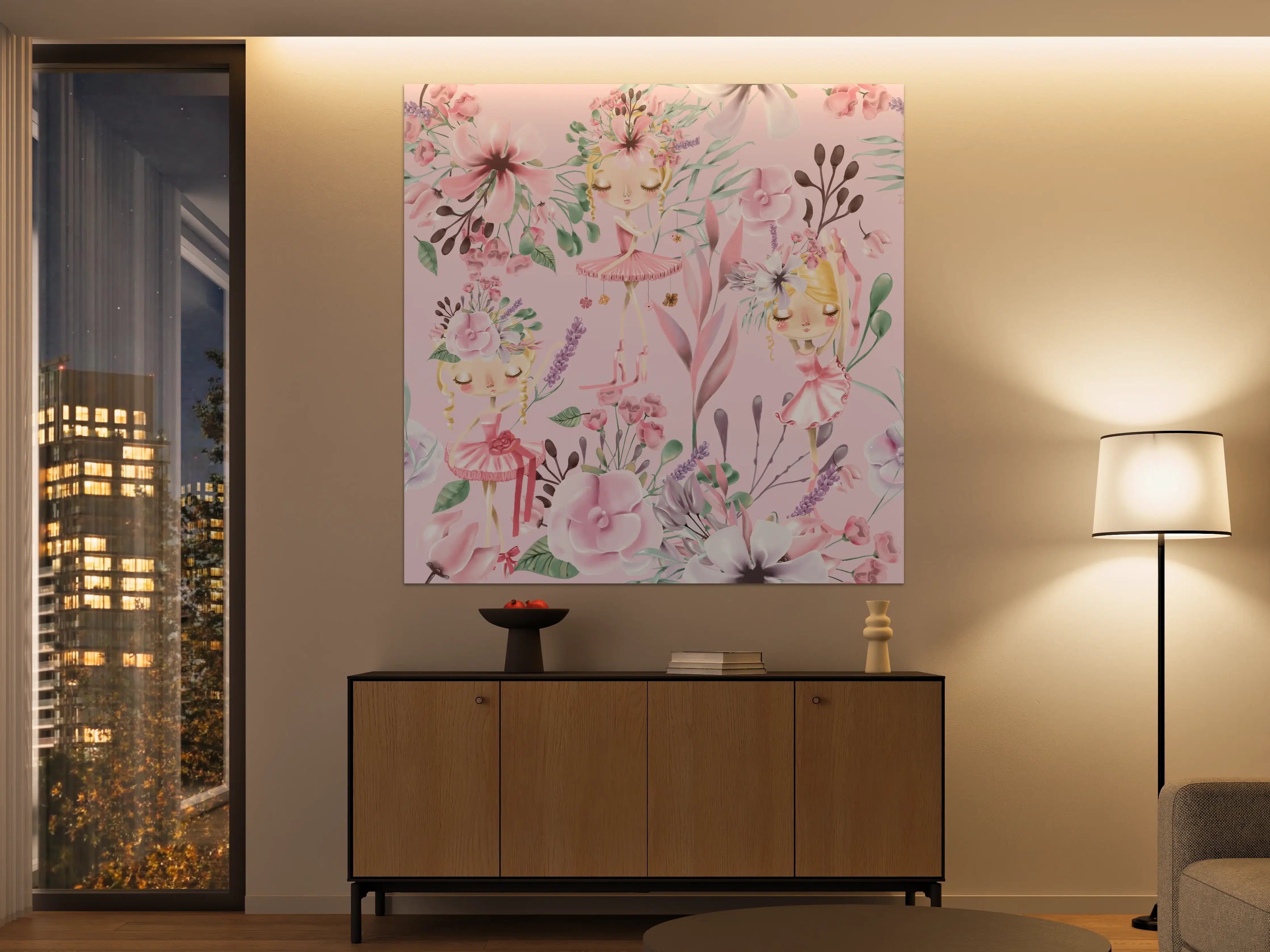 Große Wandbilder - Aquarell floralen mit niedlichen Ballett