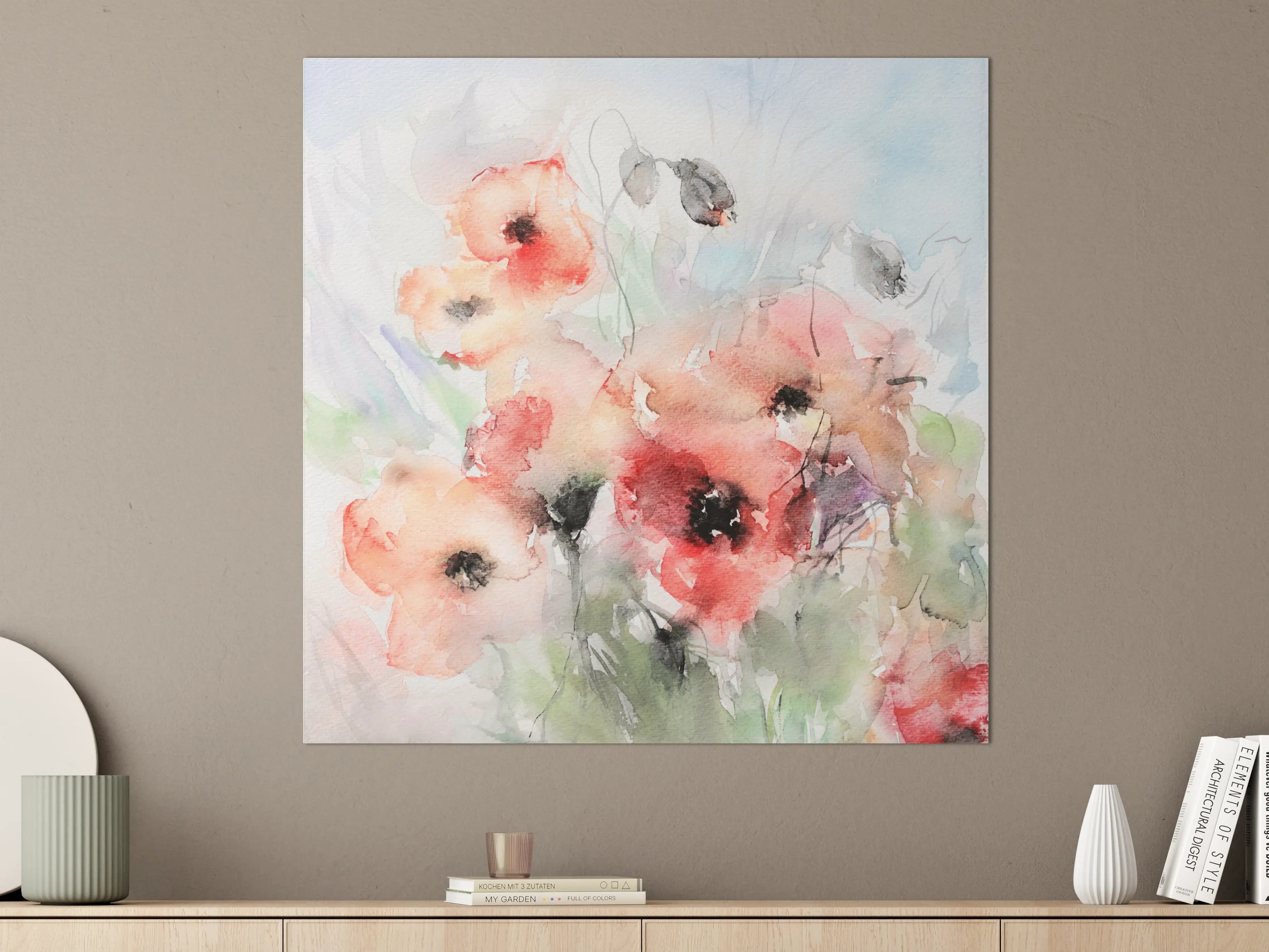 Große Wandbilder - Aquarellhafte Blumenmalerei in zarten Farben