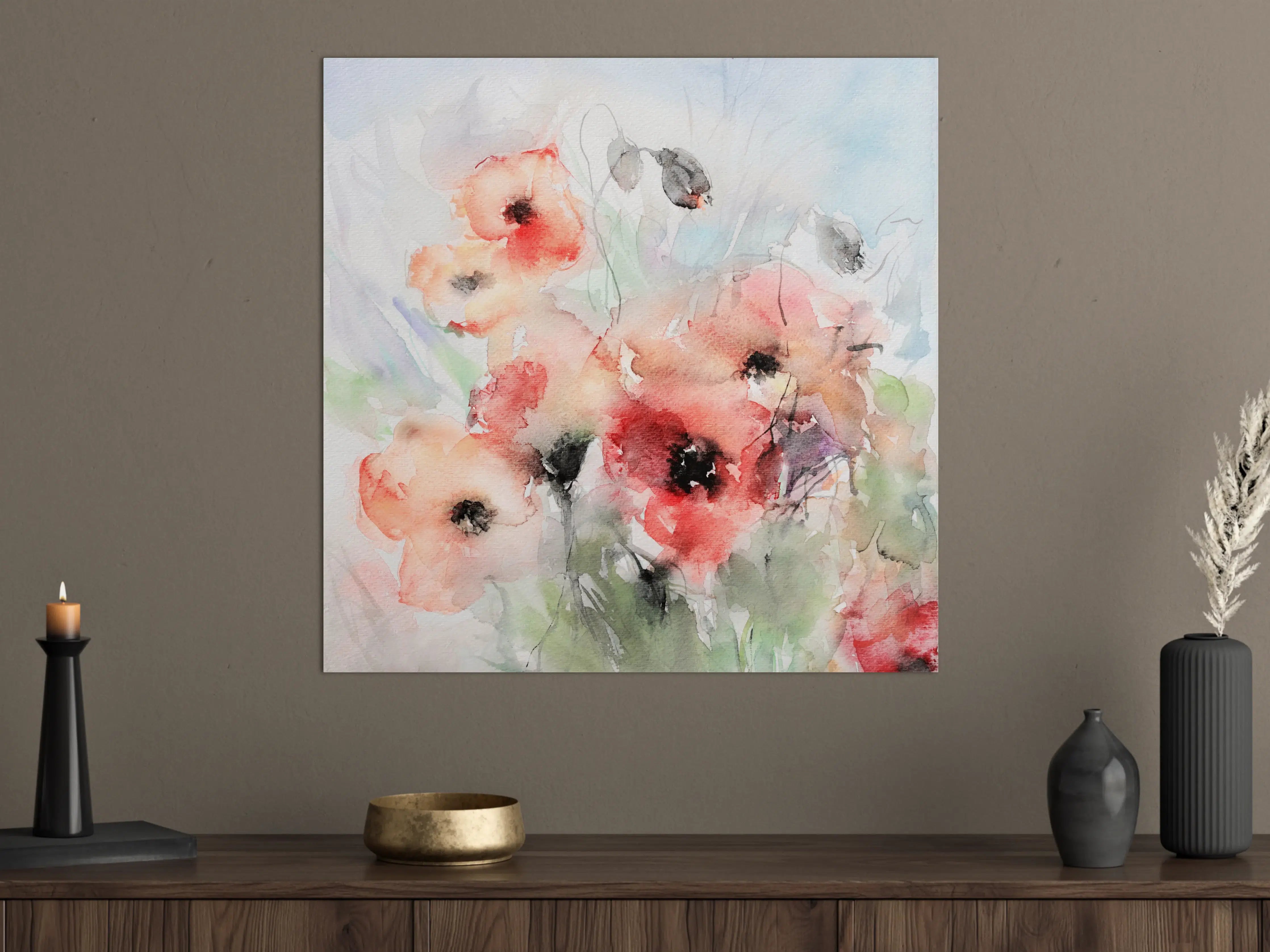 Große Wandbilder - Aquarellhafte Blumenmalerei in zarten Farben