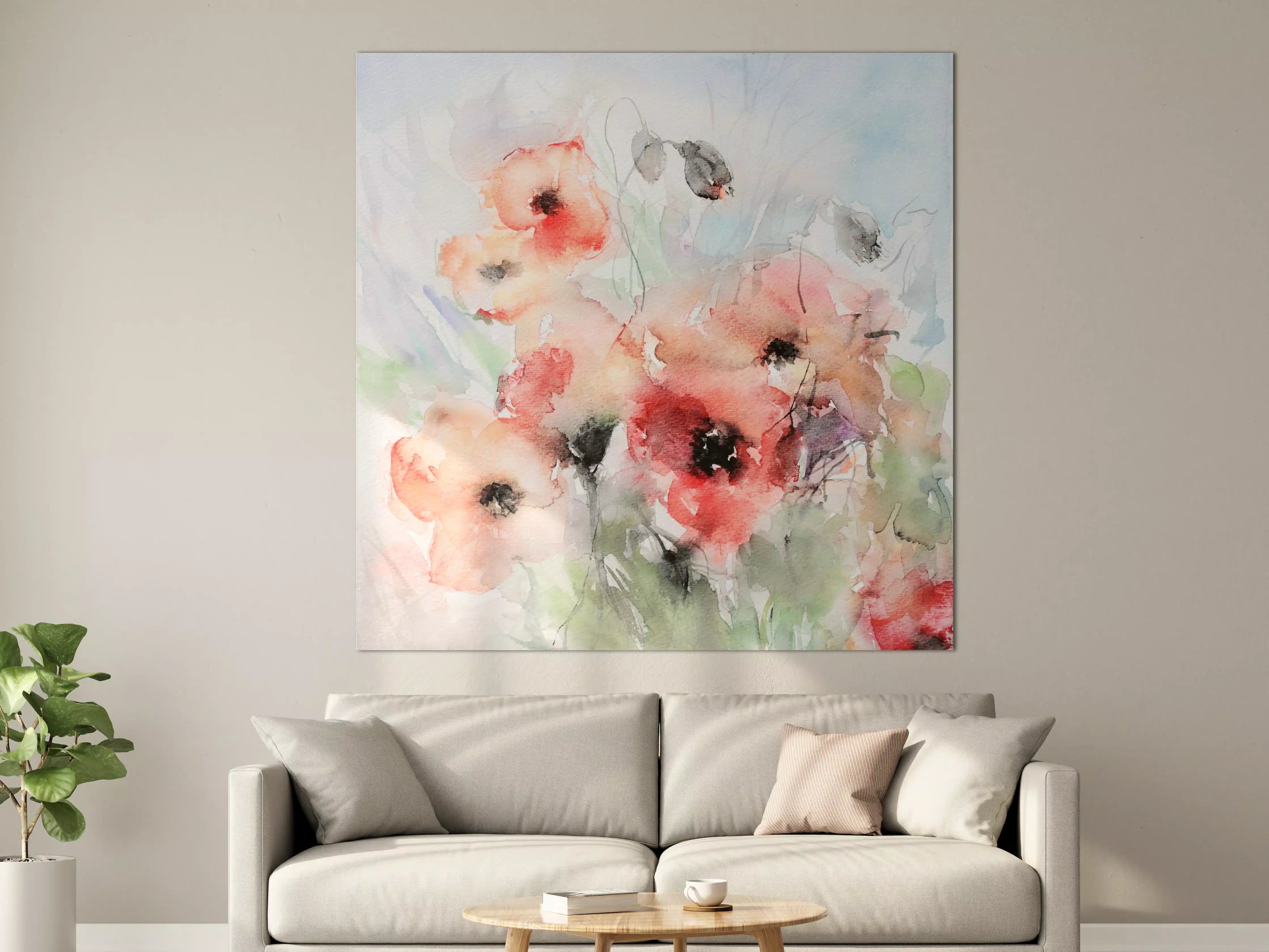 Große Wandbilder - Aquarellhafte Blumenmalerei in zarten Farben