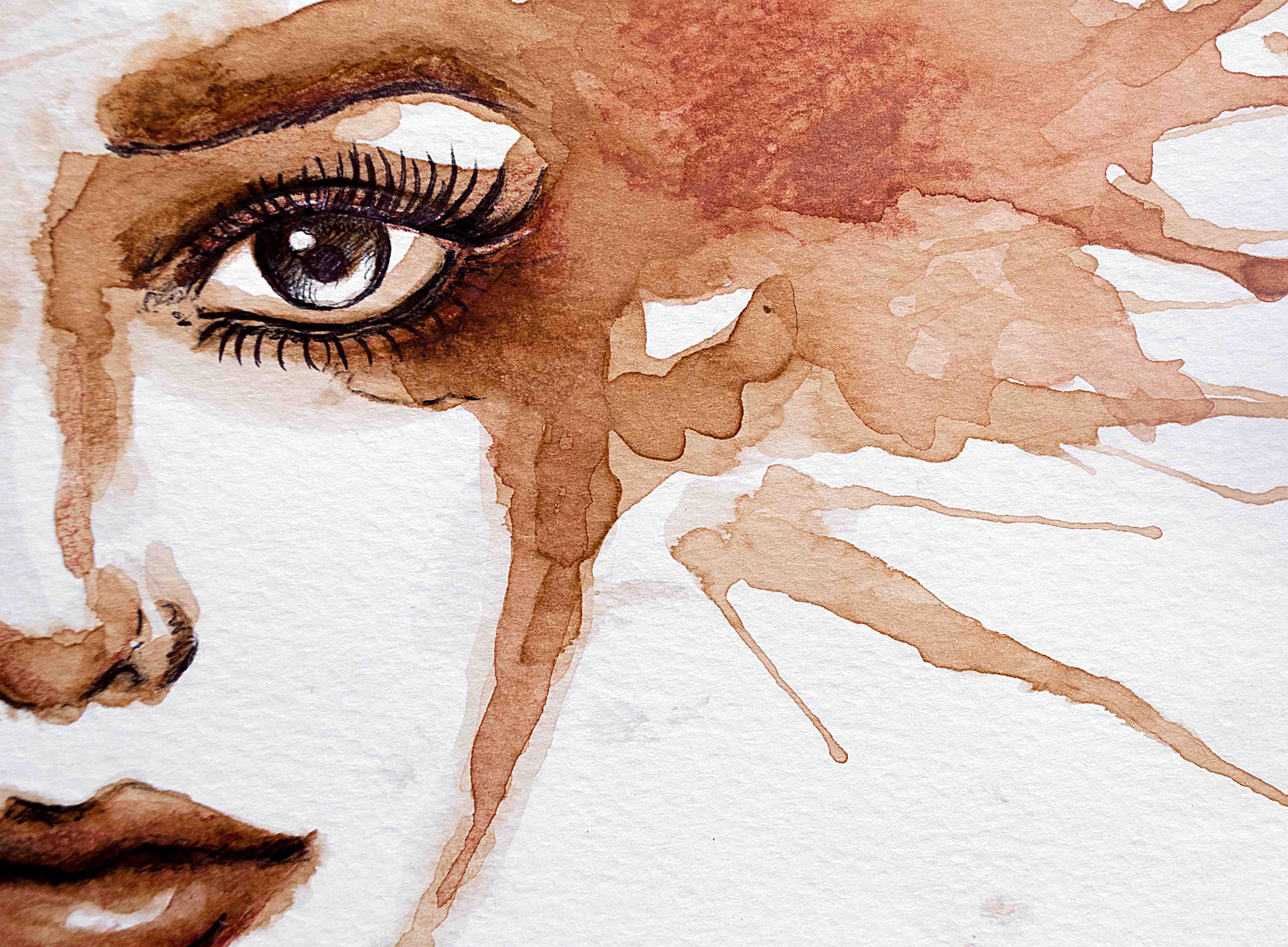 Große Wandbilder-Aquarellporträt mit Fokus auf Auge und Makeup