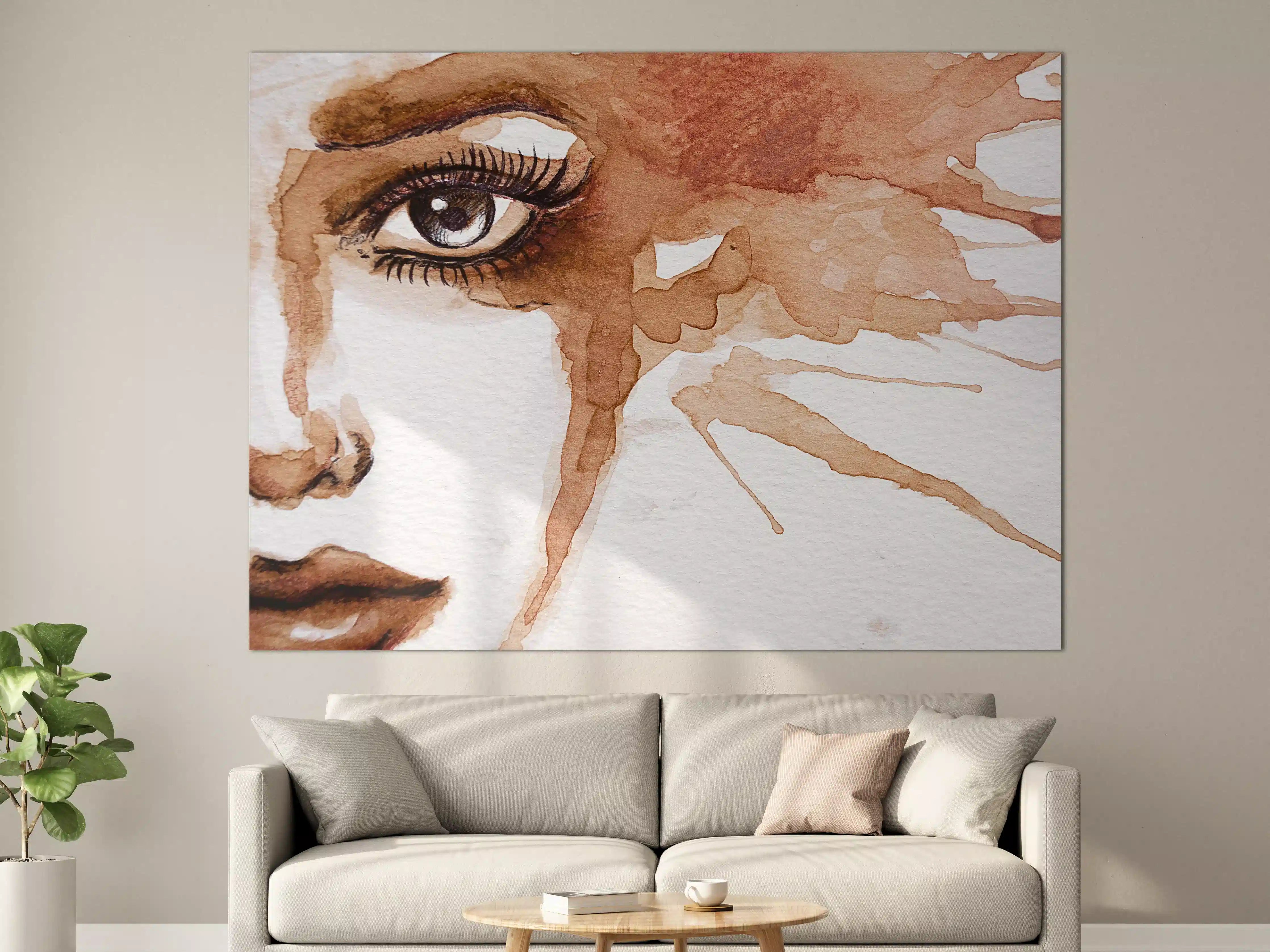 Große Wandbilder - Aquarellporträt mit Fokus auf Auge und Makeup