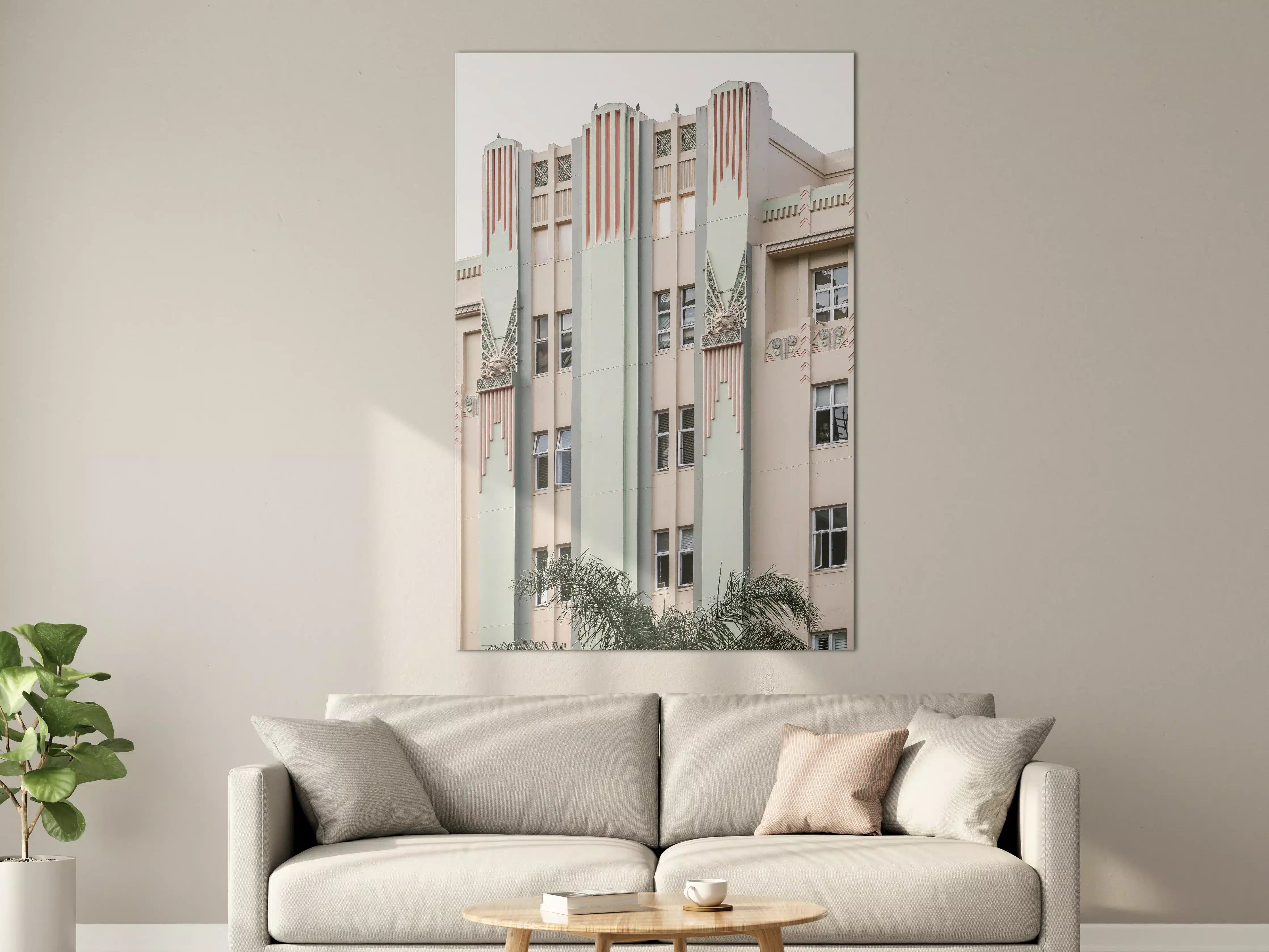 Große Wandbilder - Art Deco Gebäude mit stilvollen Säulen in Pastellfarben