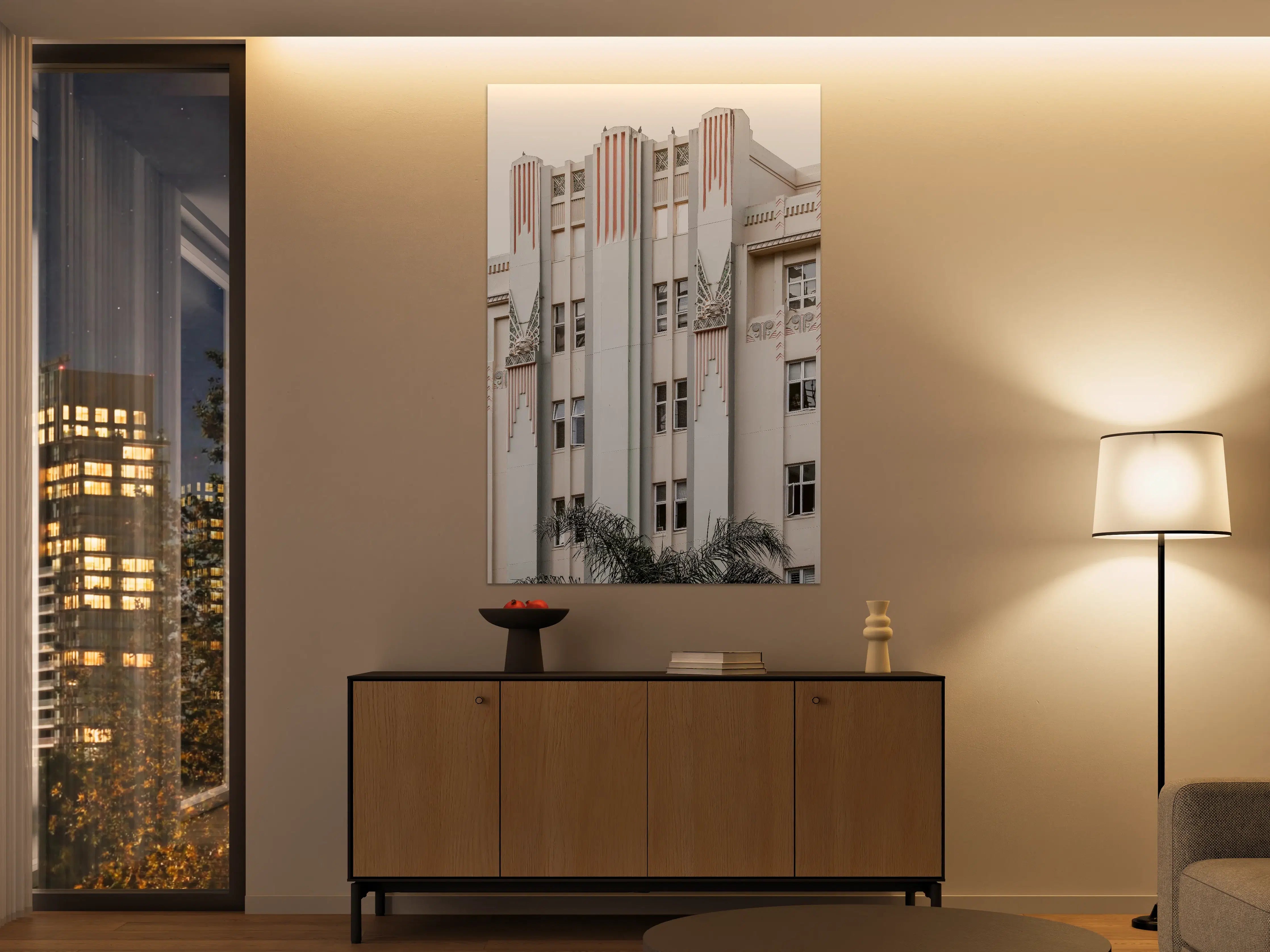 Große Wandbilder - Art Deco Gebäude mit stilvollen Säulen in Pastellfarben