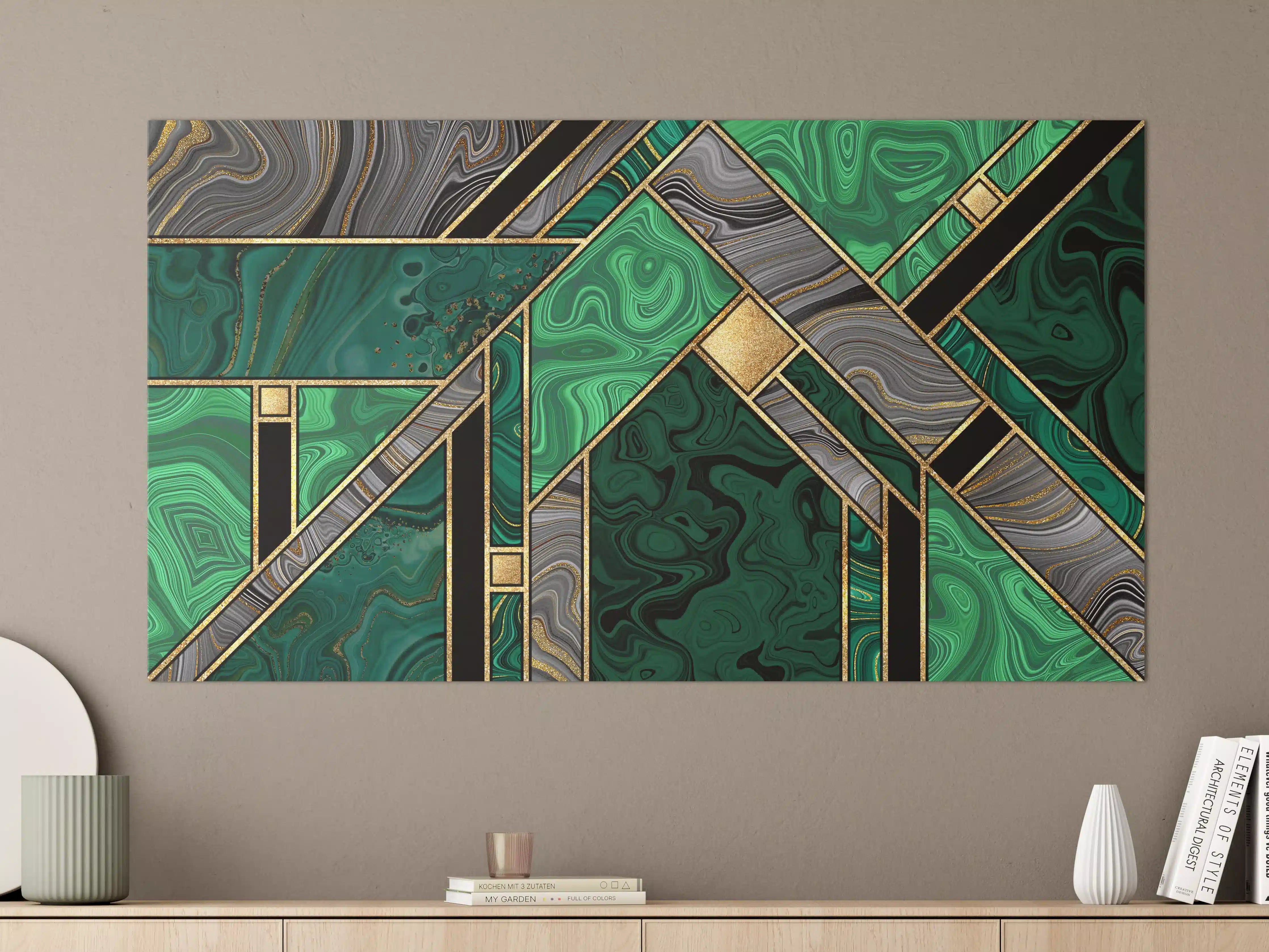 Große Wandbilder - Art Deco Malachit Gold-Mosaik