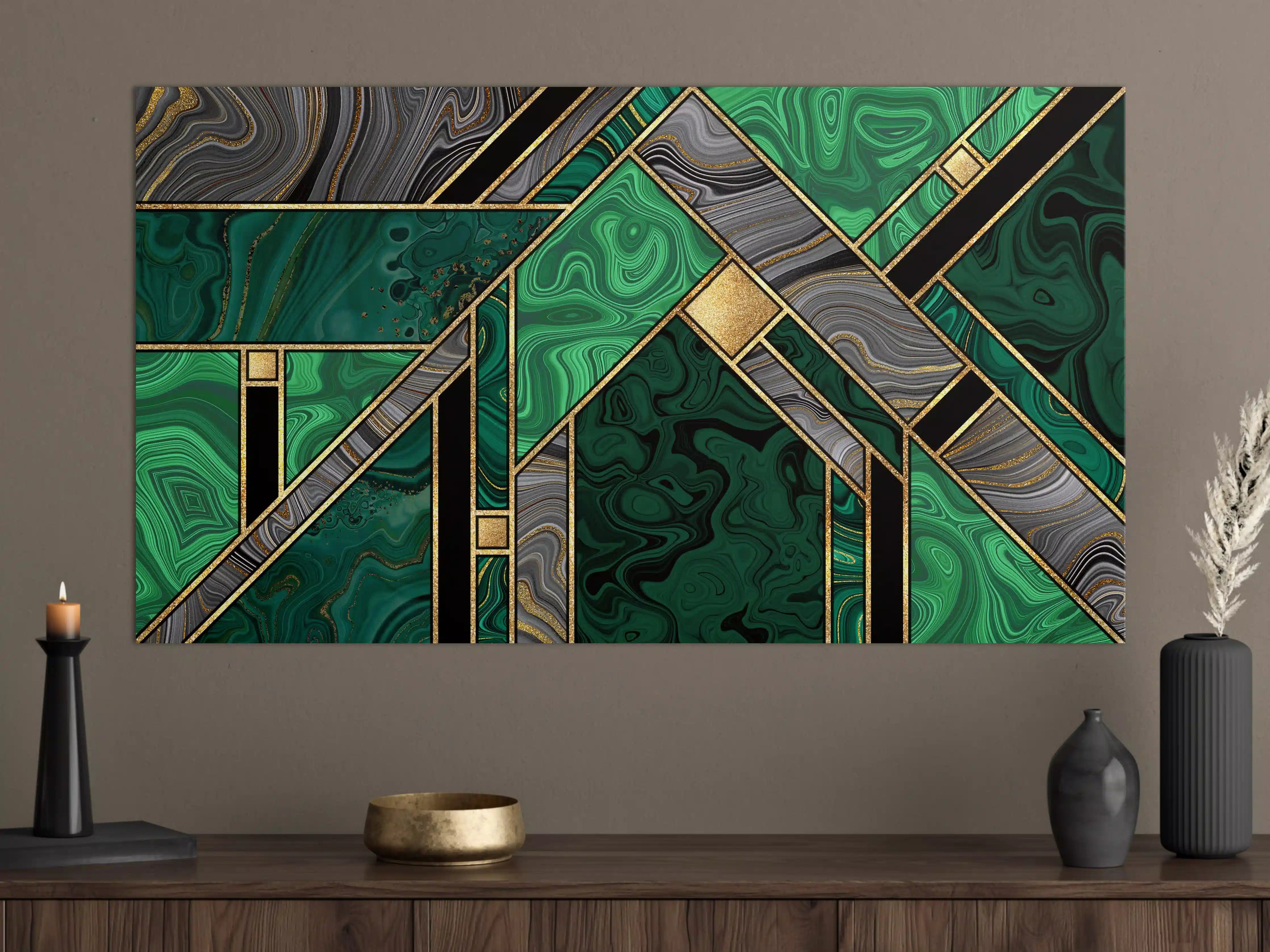 Große Wandbilder - Art Deco Malachit Gold-Mosaik