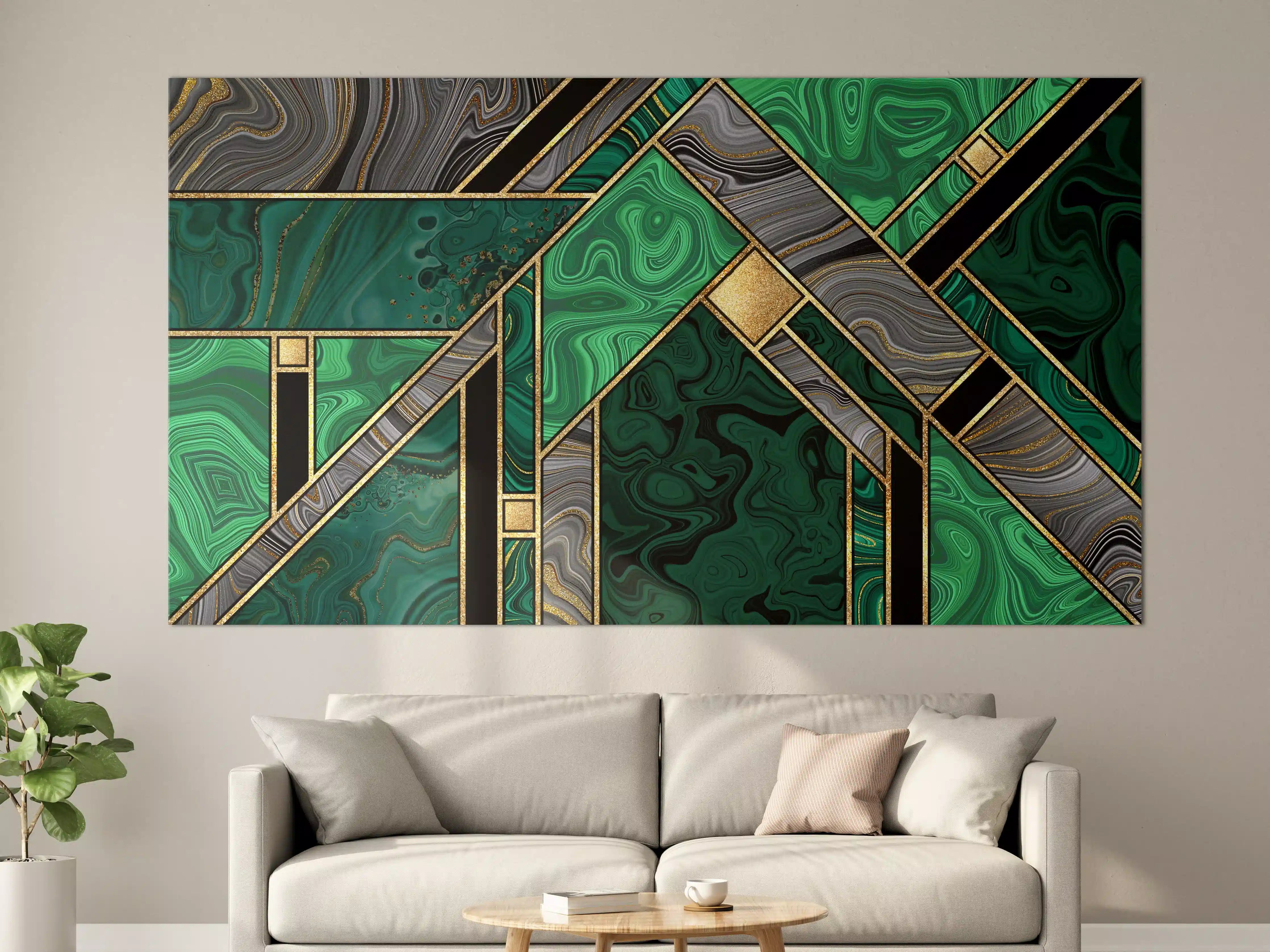 Große Wandbilder - Art Deco Malachit Gold-Mosaik