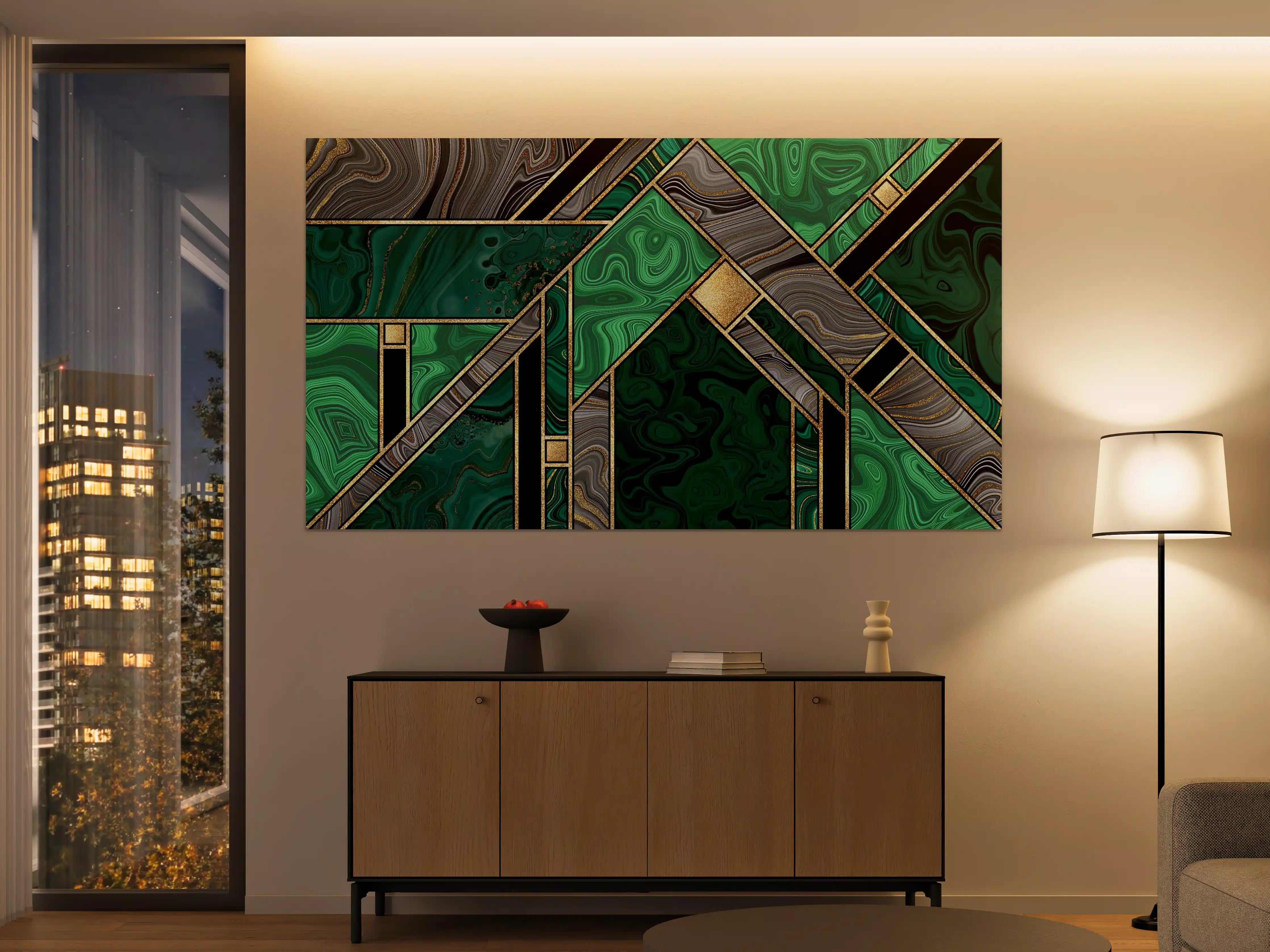 Große Wandbilder - Art Deco Malachit Gold-Mosaik