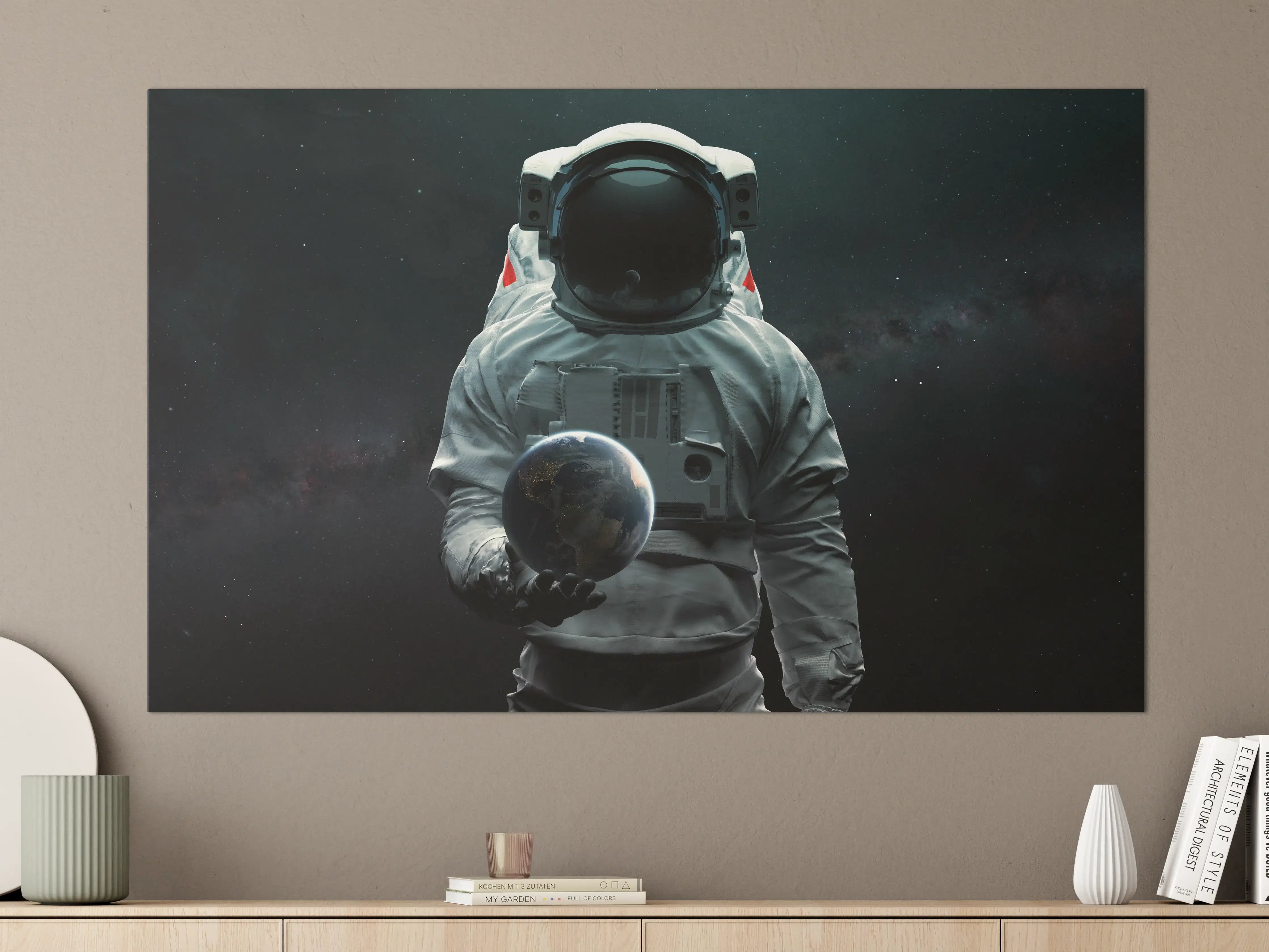 Große Wandbilder - Astronaut mit Erdkugel Kunstwerk