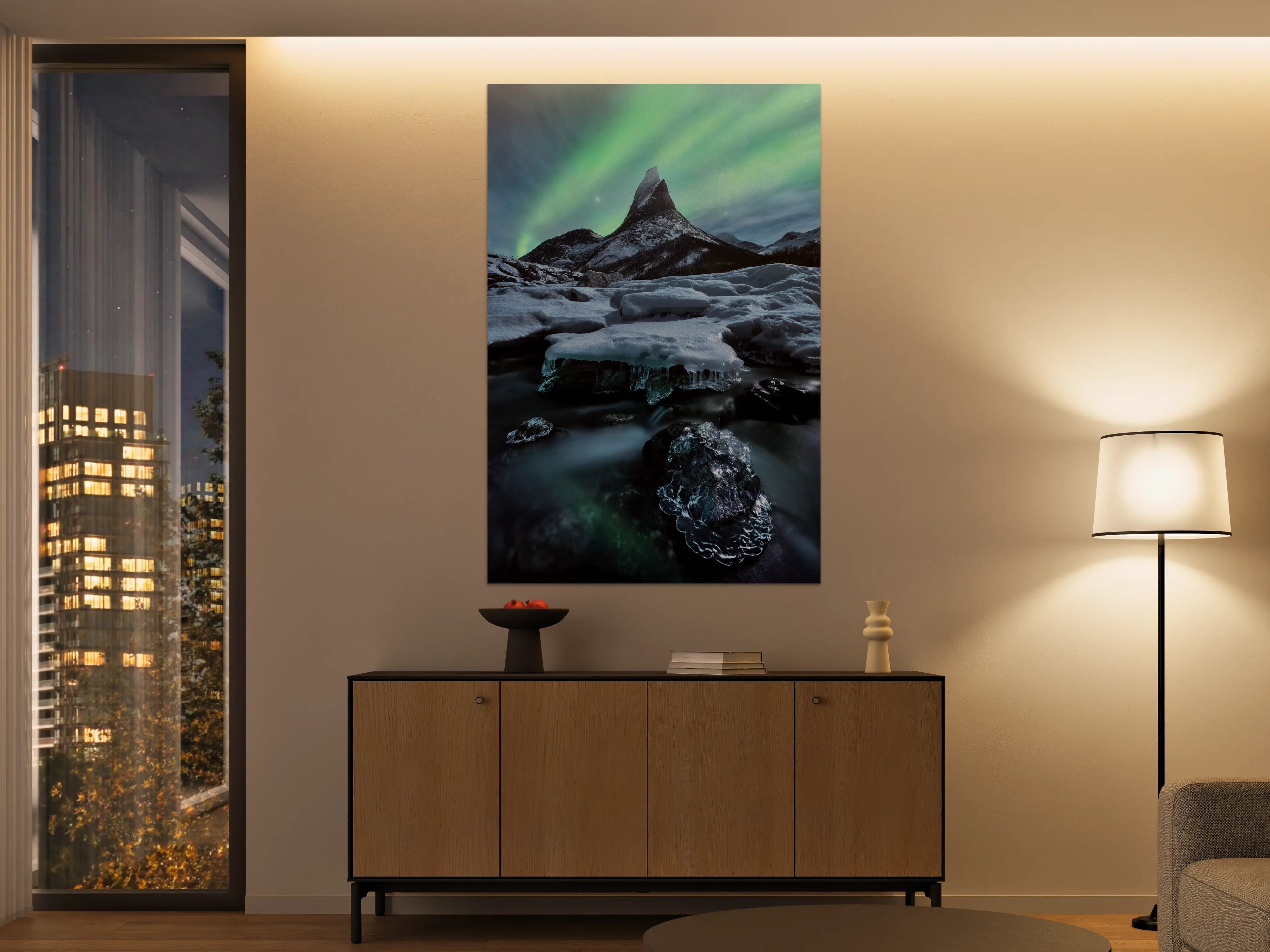 Große Wandbilder - Aurora über Eisbergspitze
