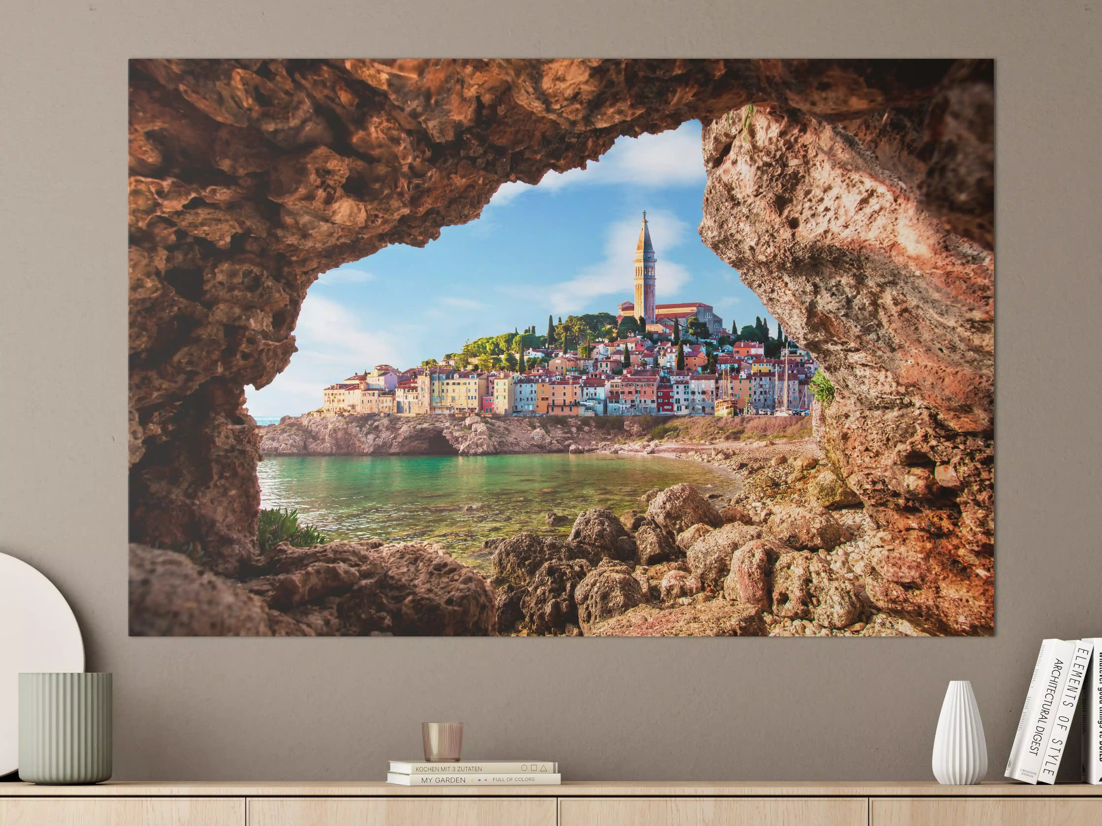 Große Wandbilder - Außergewöhnlicher Blick auf alte Uhr in Piran