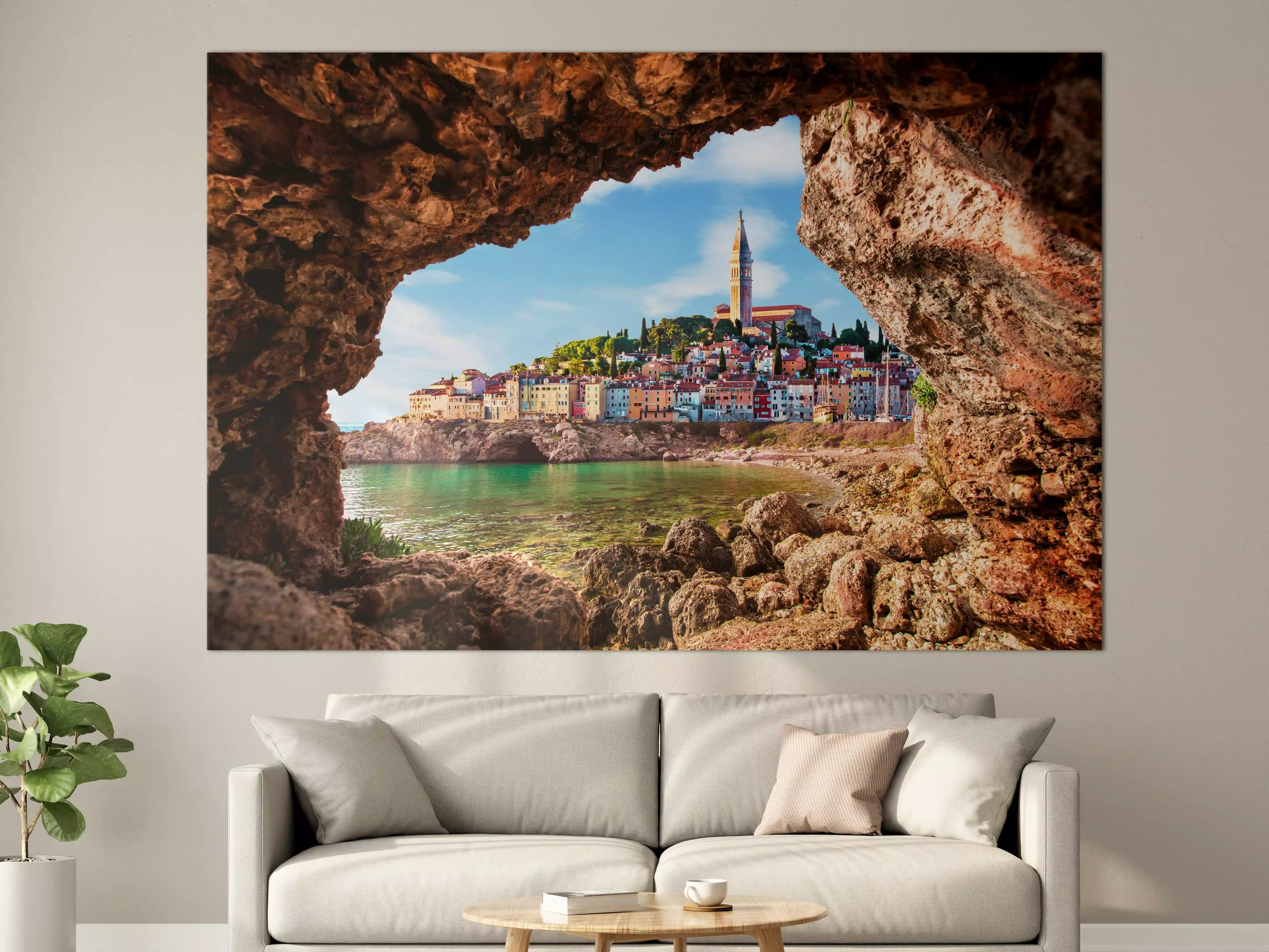 Große Wandbilder - Außergewöhnlicher Blick auf alte Uhr in Piran