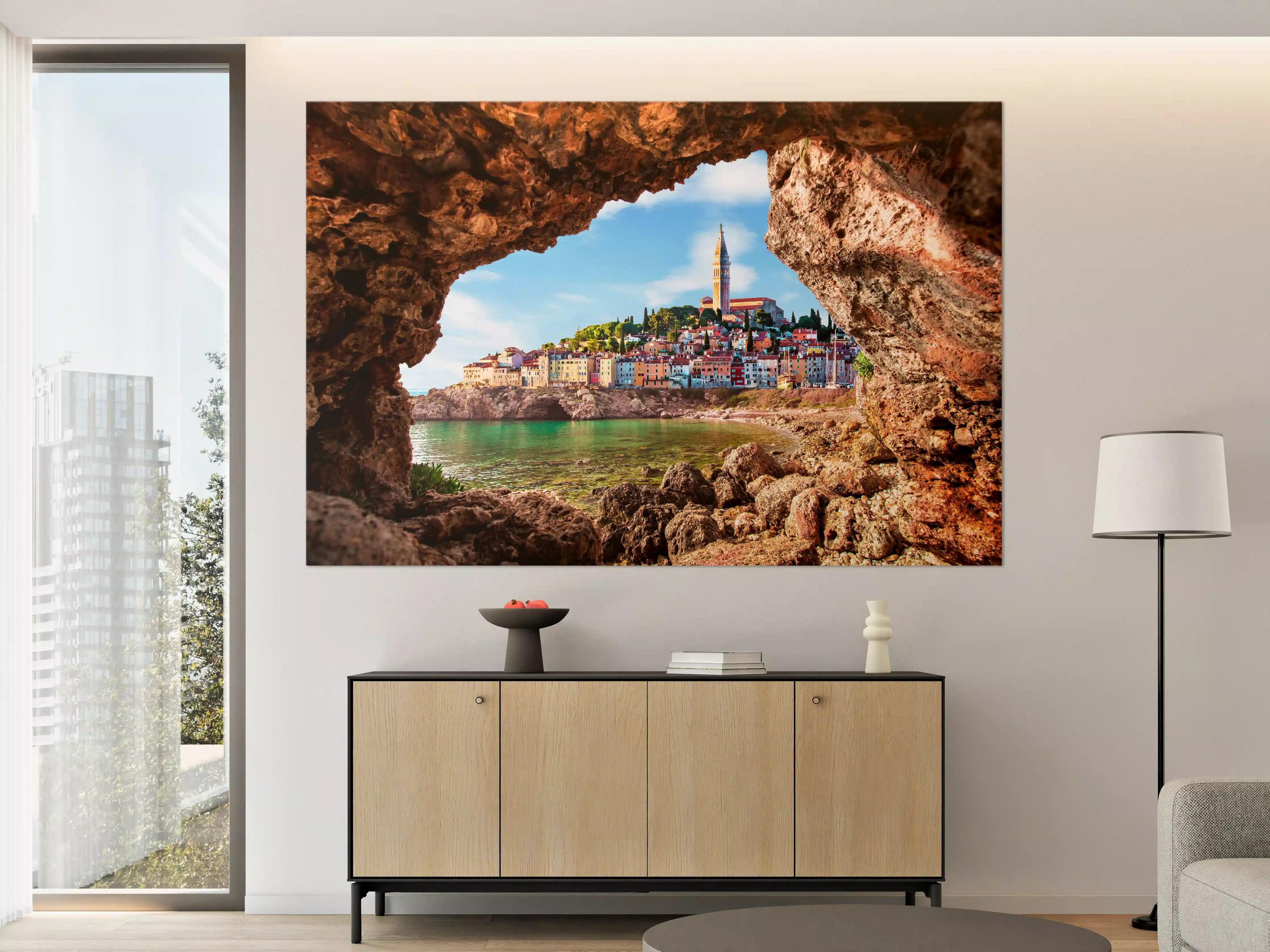 Große Wandbilder - Außergewöhnlicher Blick auf alte Uhr in Piran