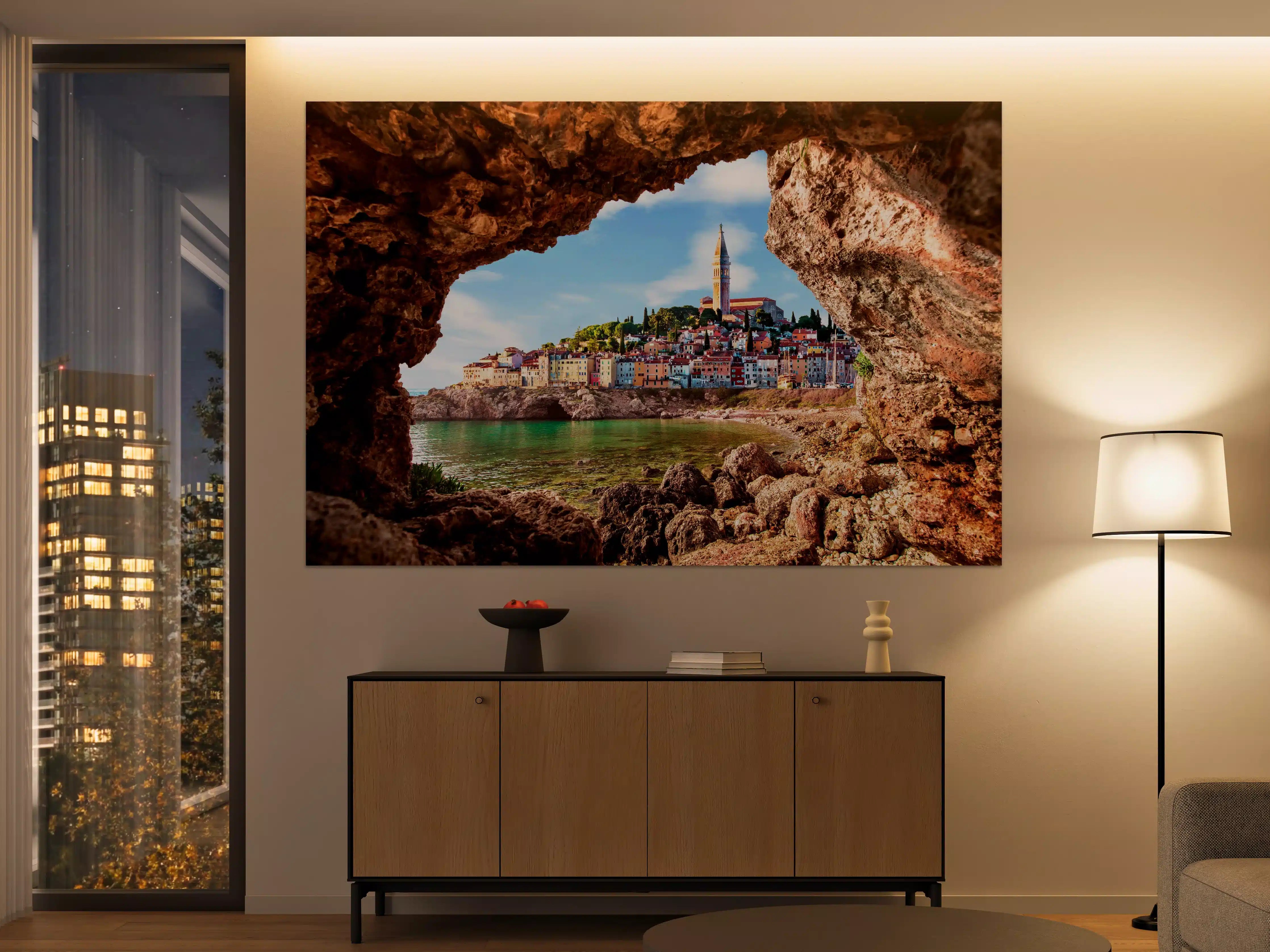 Große Wandbilder - Außergewöhnlicher Blick auf alte Uhr in Piran