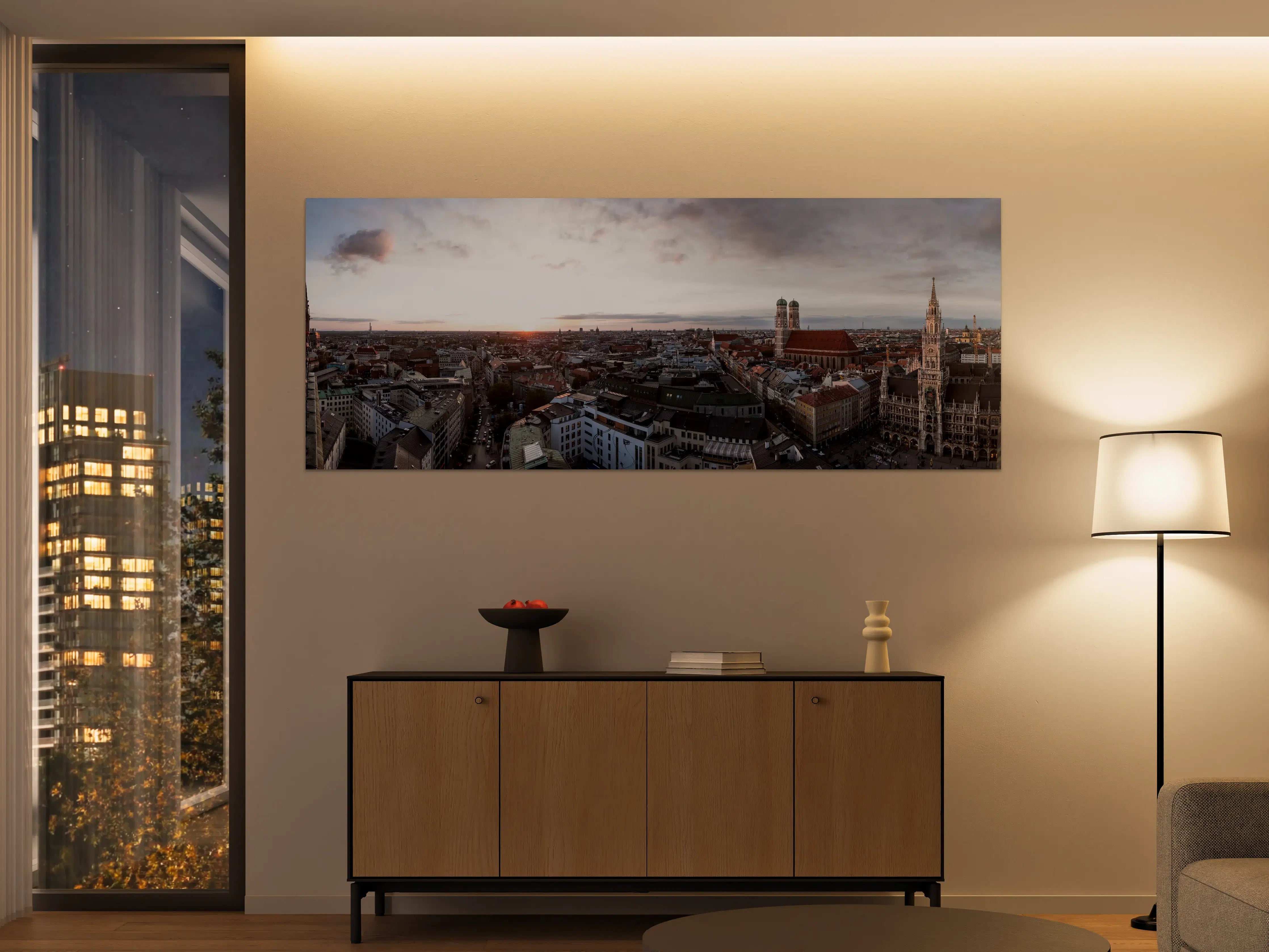 Große Wandbilder - Aussicht über München mit Frauenkirche und Rathaus