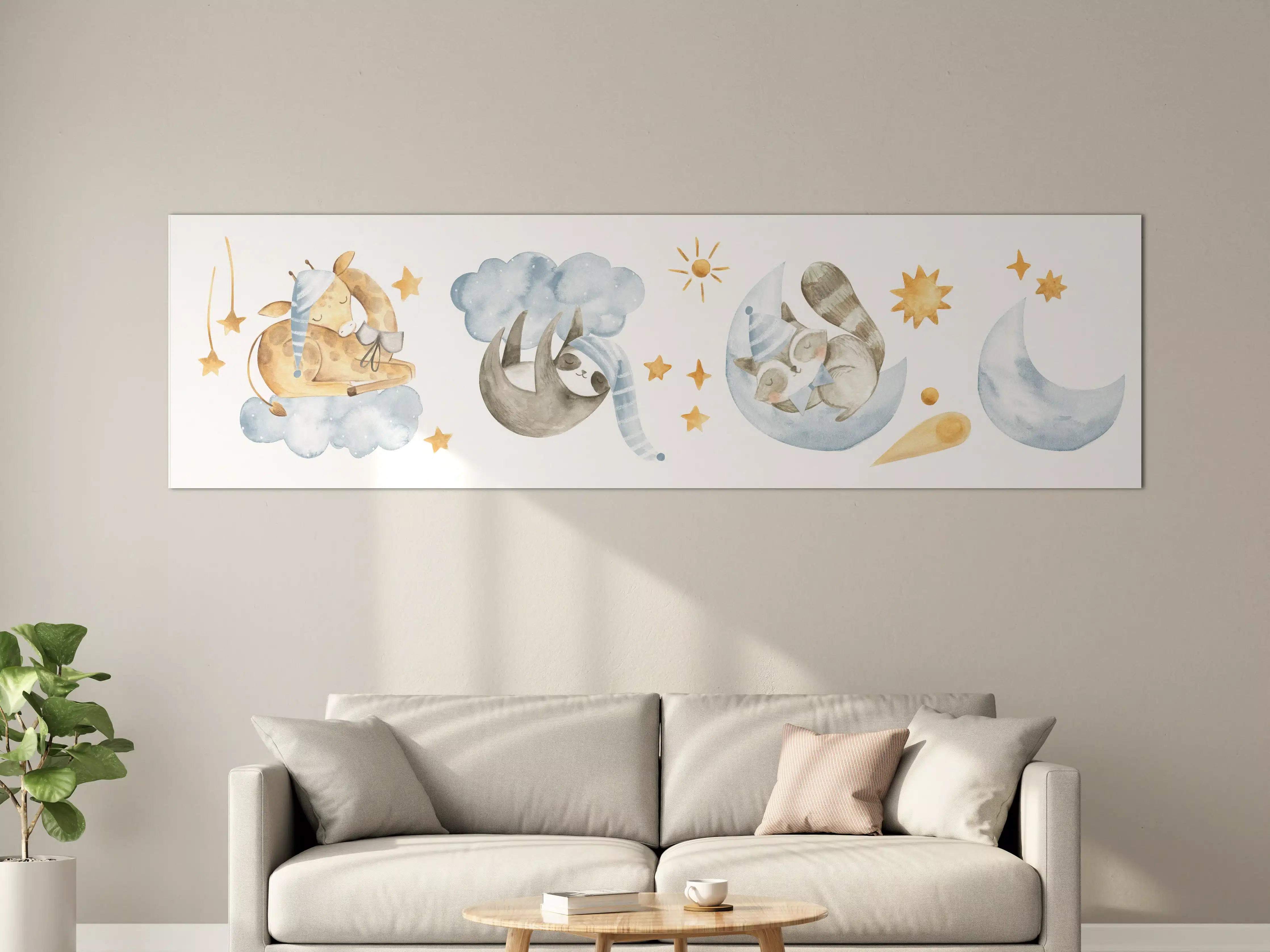 Große Wandbilder - Babytier-Aquarelle Blautöne