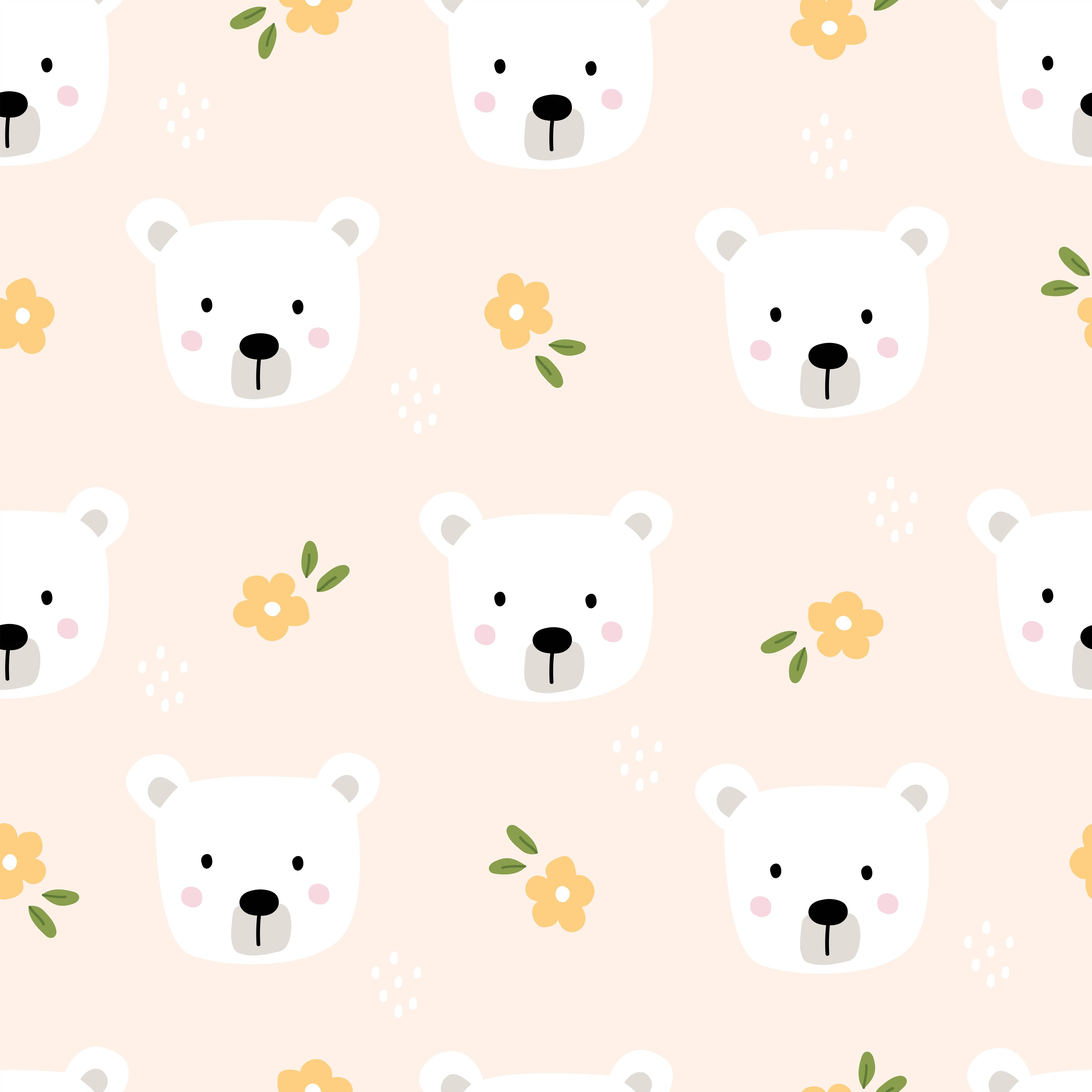 Große Wandbilder-Bärchen Blumen Muster Pastell