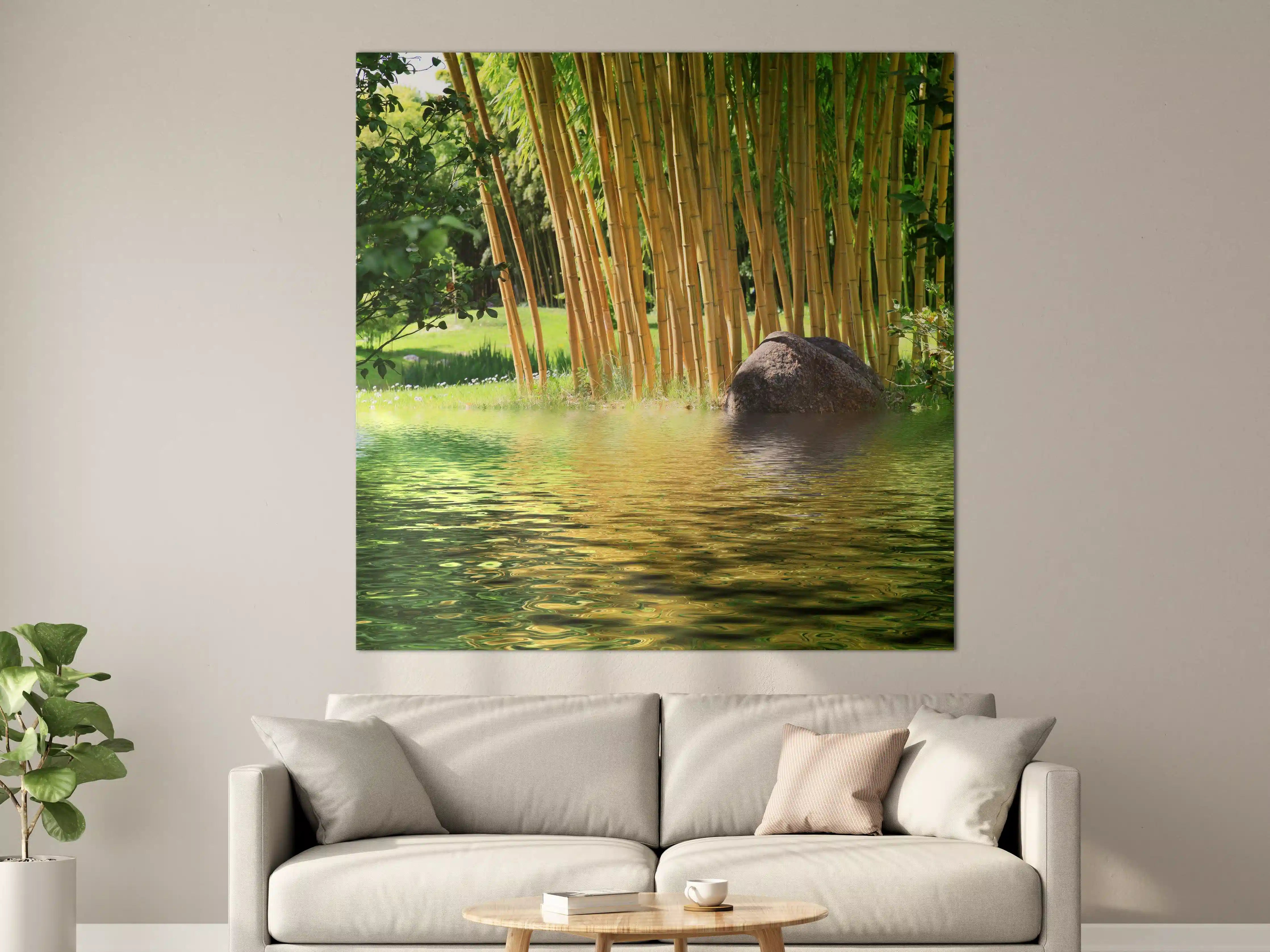 Große Wandbilder - Bambusgarten mit Wasserreflexion