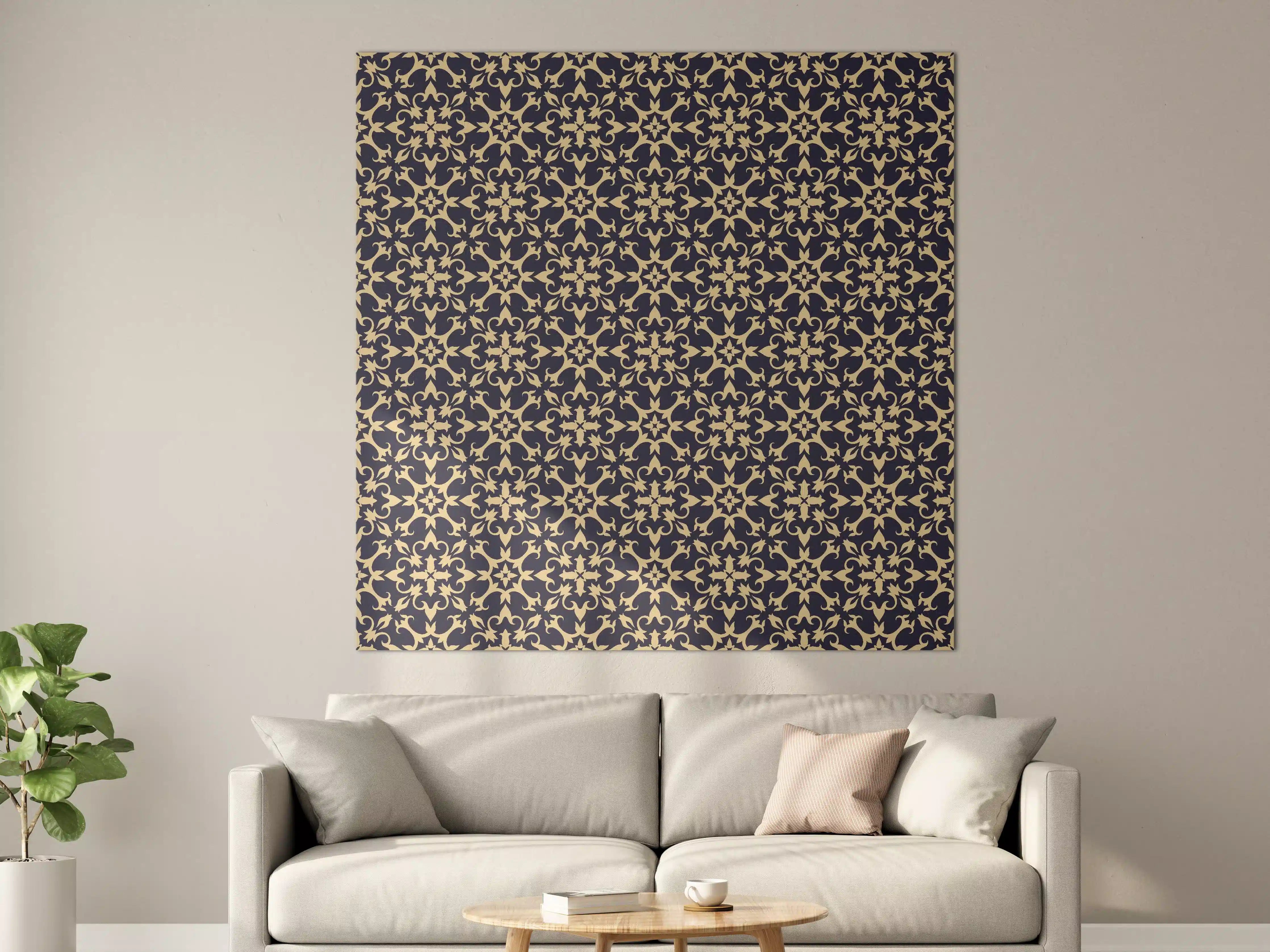 Große Wandbilder - Barockes Blau-Gold Muster