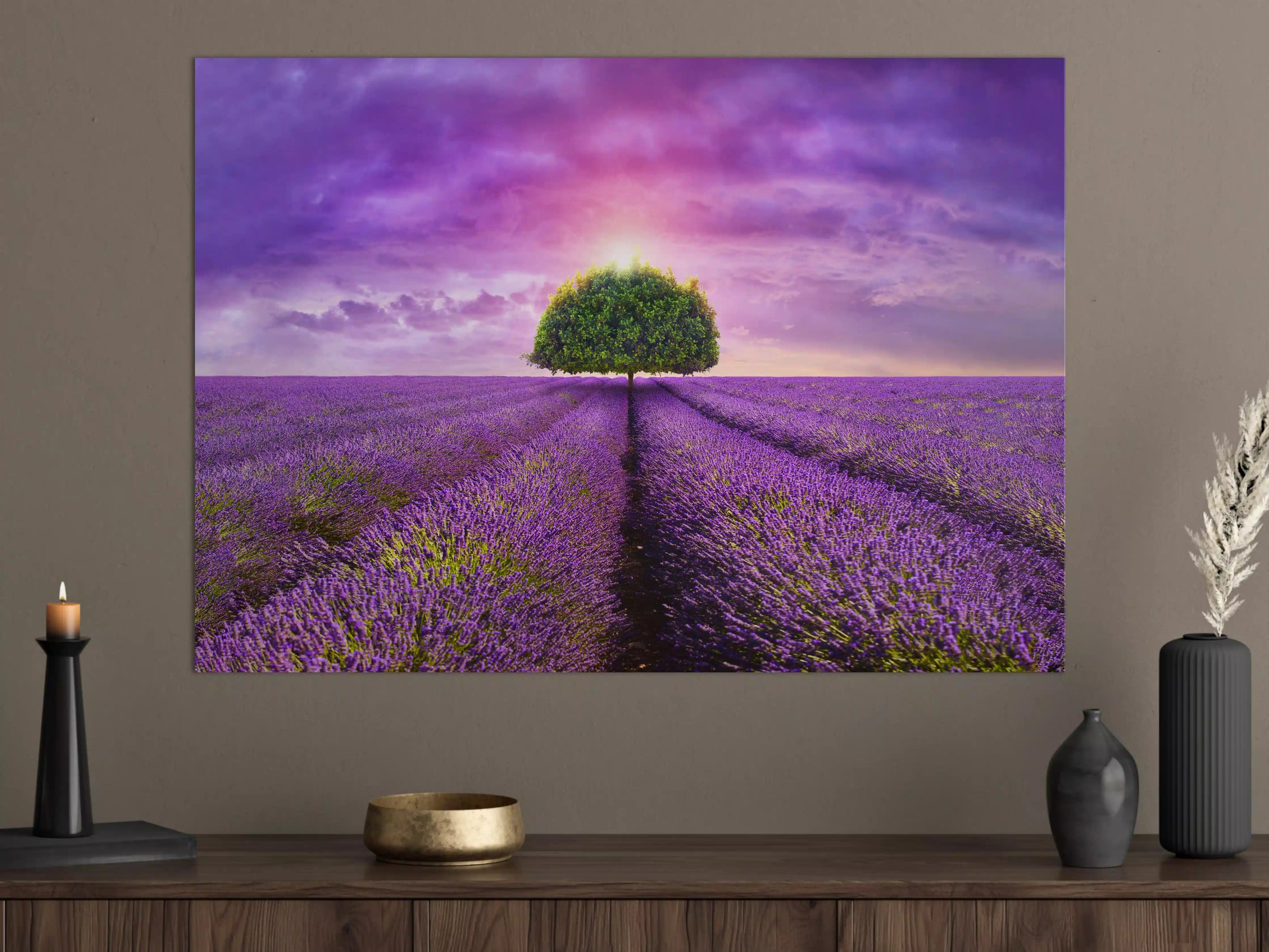 Große Wandbilder - Baum im schönen lavendel Feld