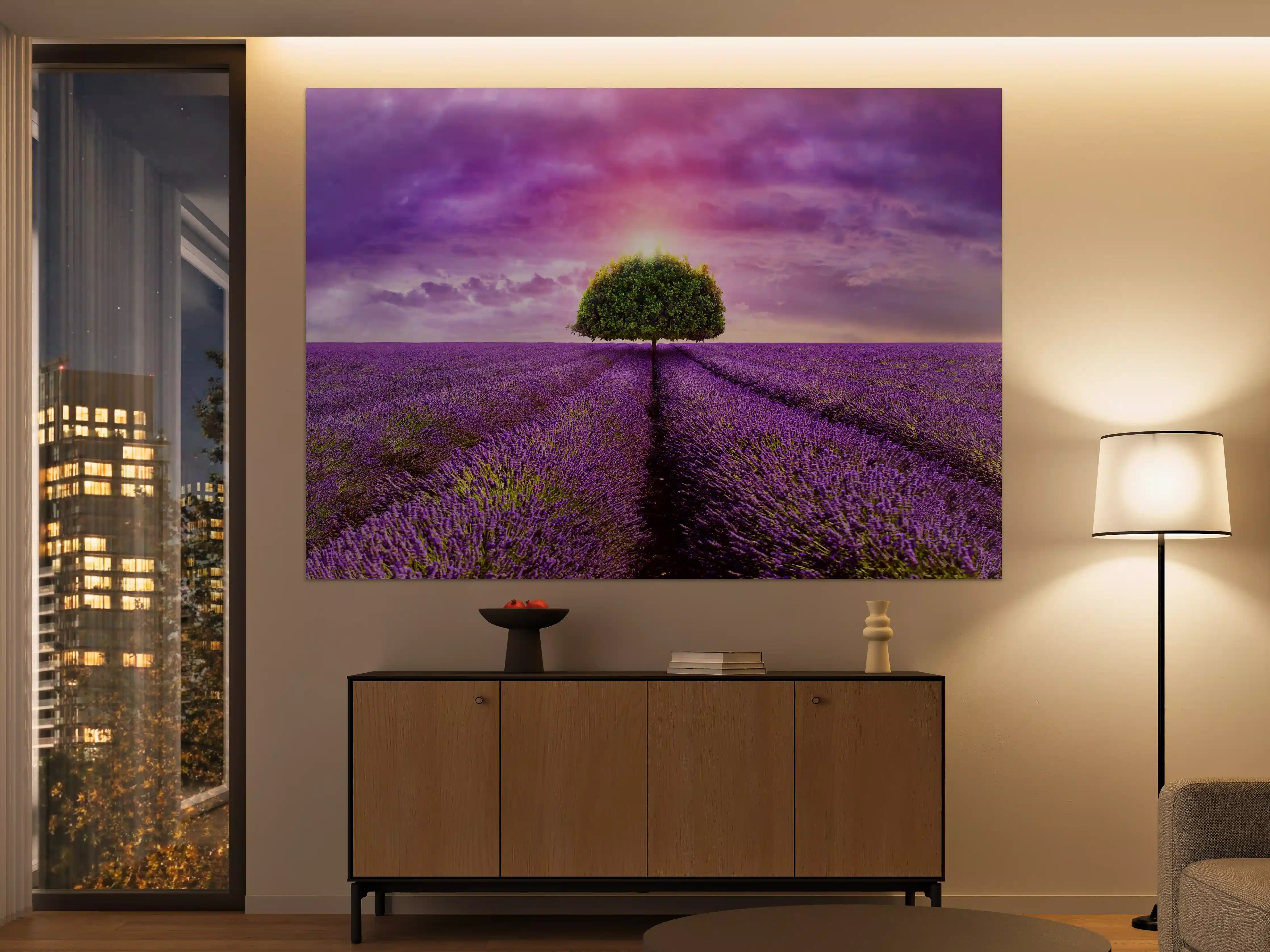 Große Wandbilder - Baum im schönen lavendel Feld