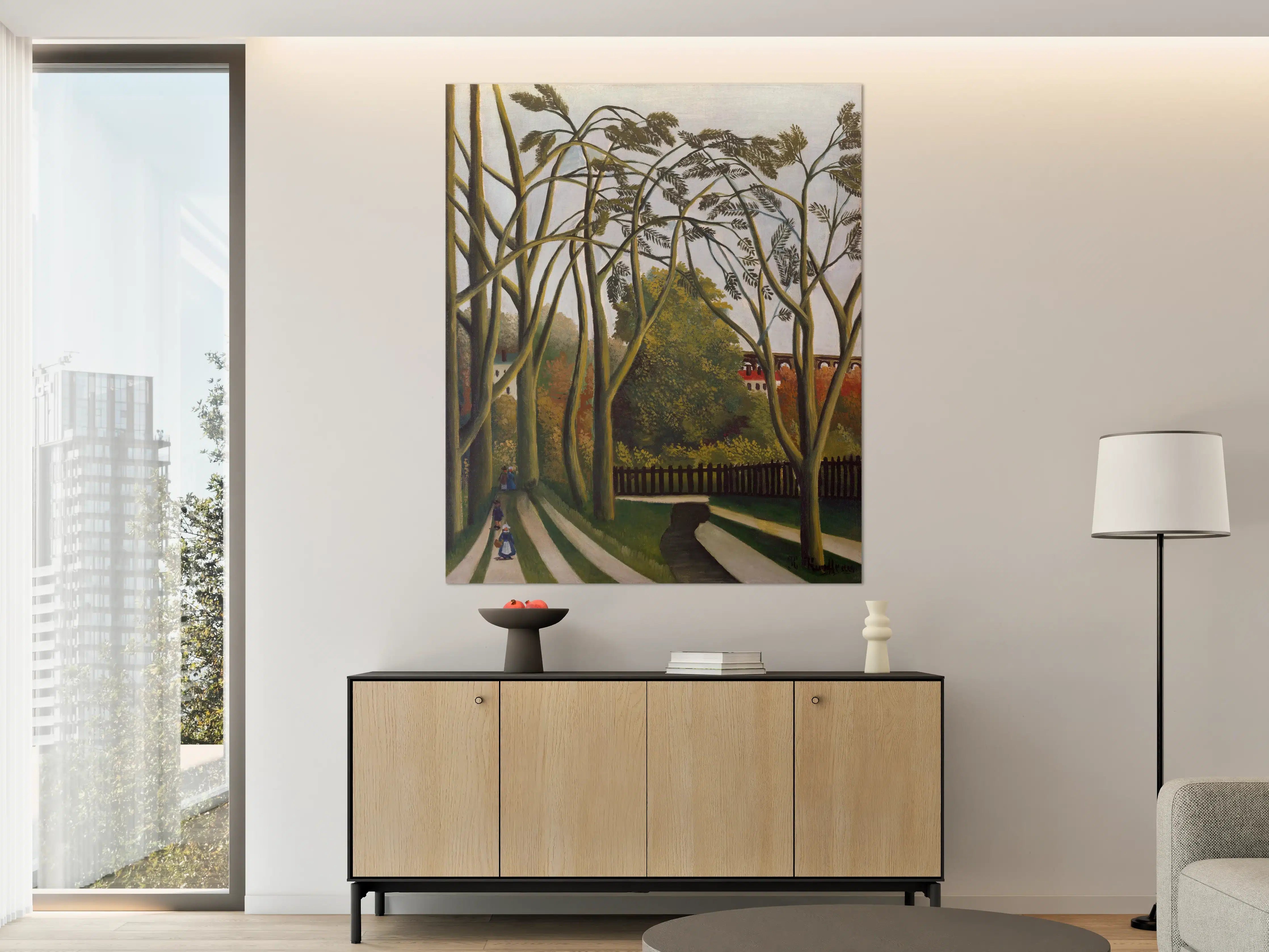 Große Wandbilder - Baumreiche Allee mit historischem Zaun