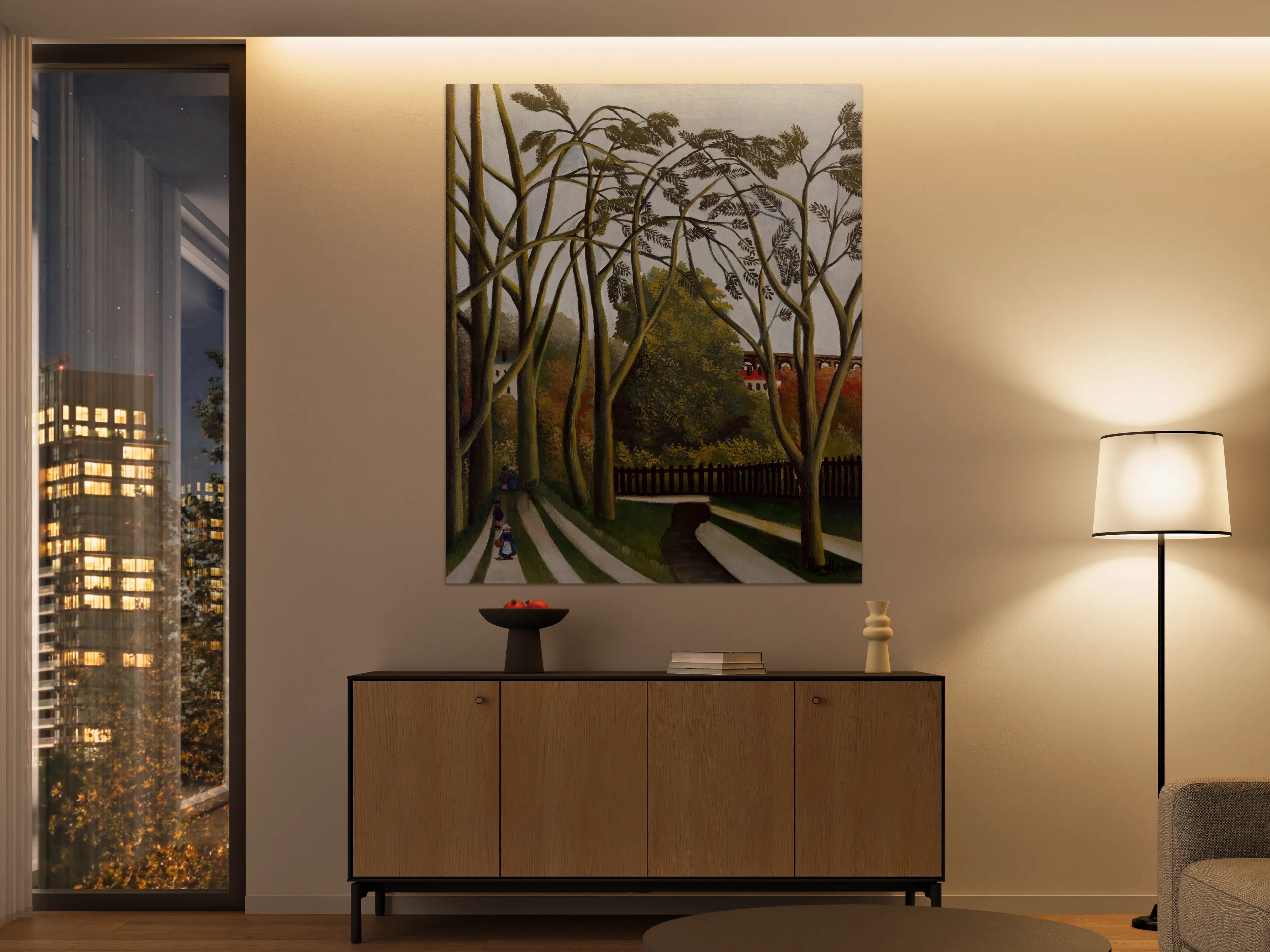 Große Wandbilder - Baumreiche Allee mit historischem Zaun