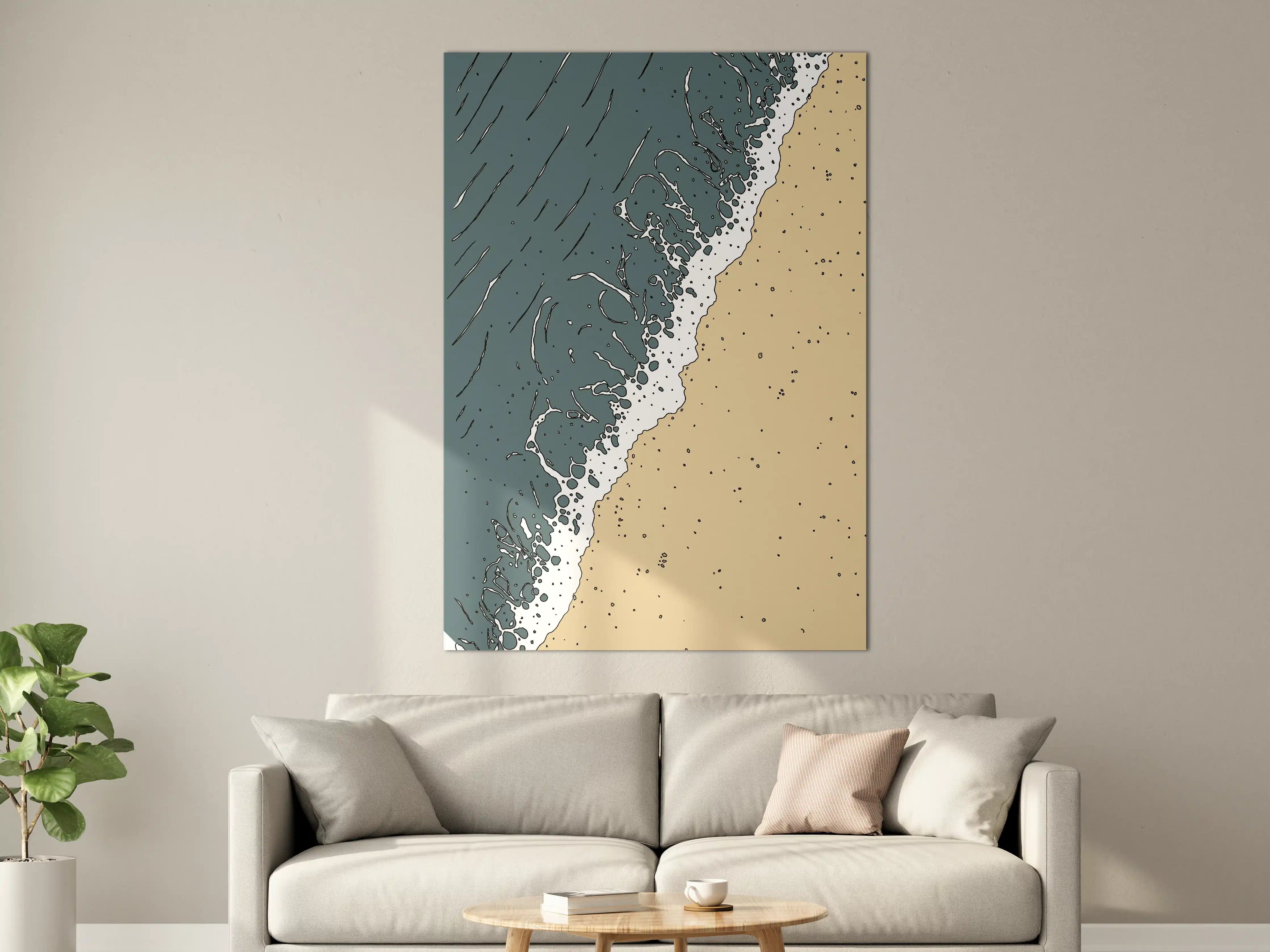 Große Wandbilder - Beach Waves in Denim Blau