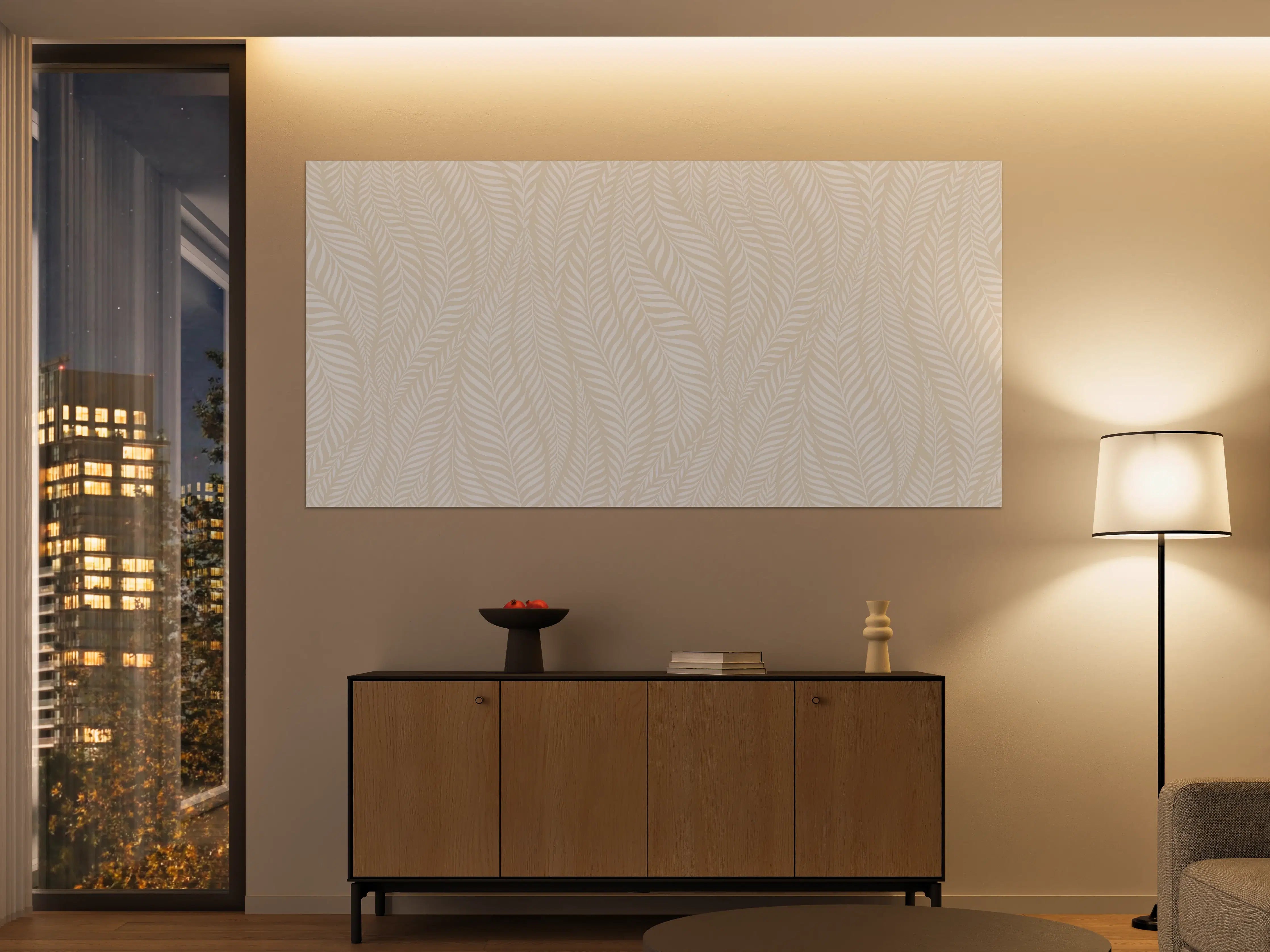 Große Wandbilder - Beige Blättermustermotiv mit Schatteneffekt