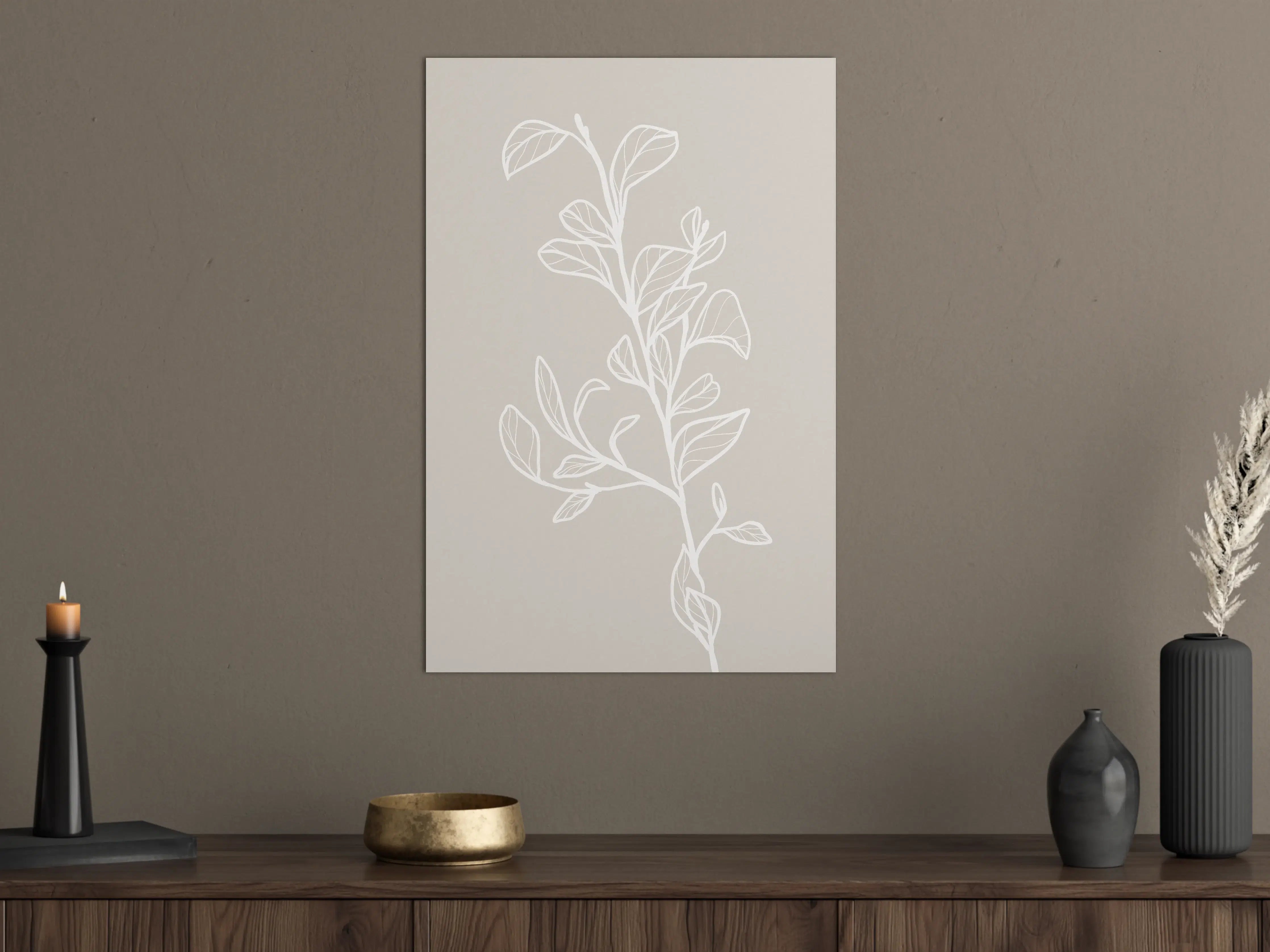 Große Wandbilder - Beige Blattlinien Grafik