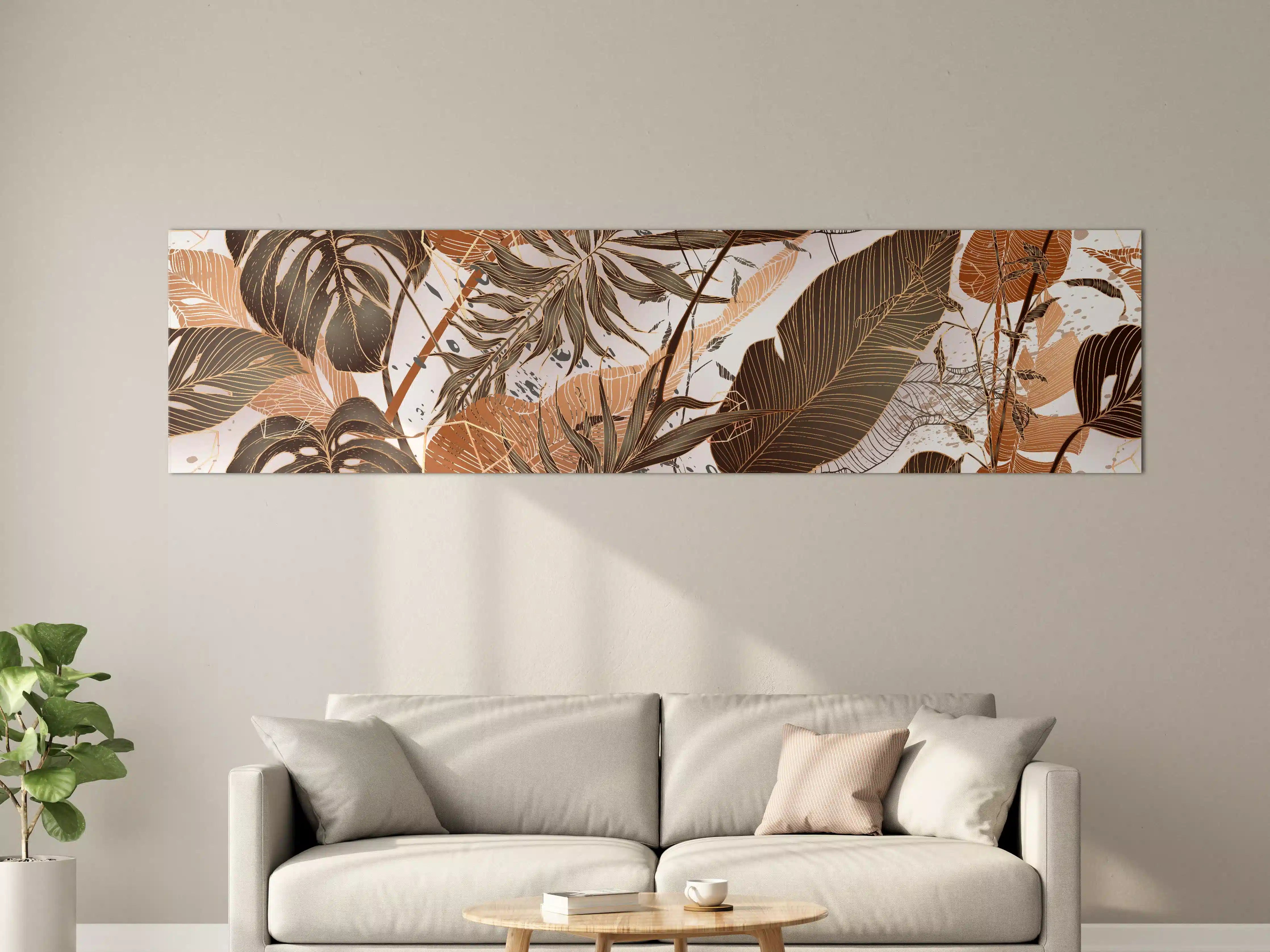 Große Wandbilder - Beige Blattmuster Tapete
