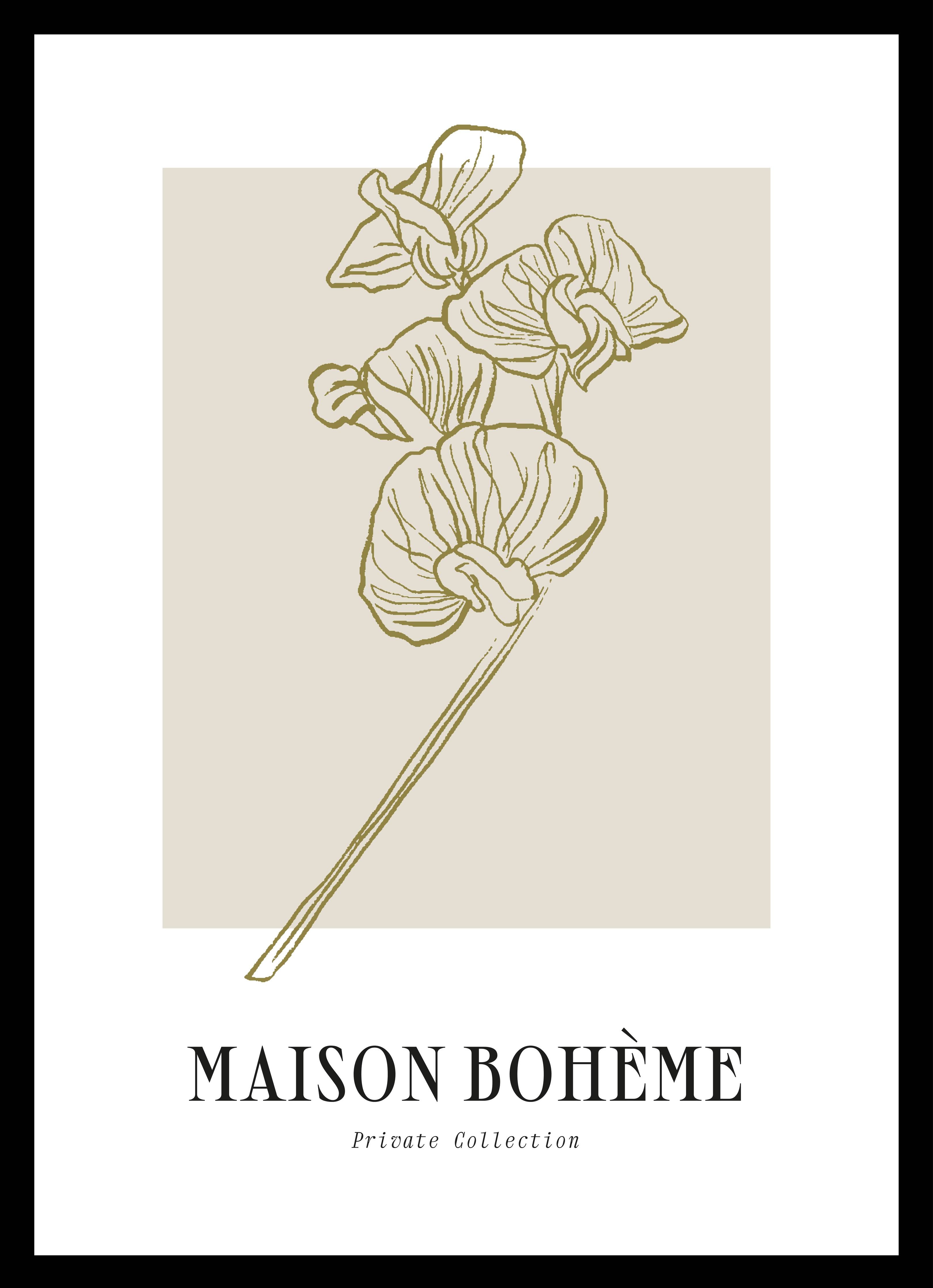 Große Wandbilder-Beige Blumenillustration mit filigranen Linien