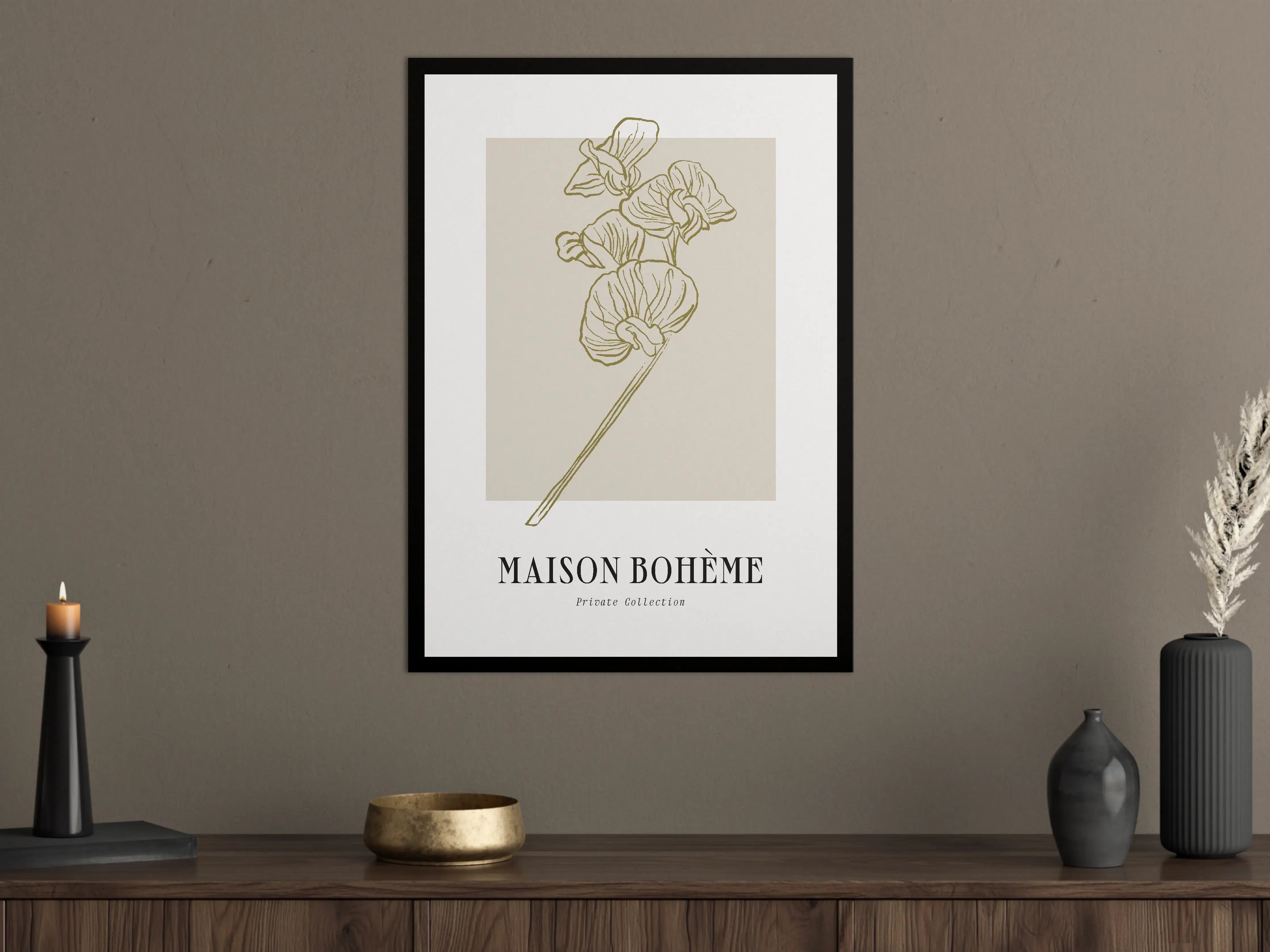 Große Wandbilder - Beige Blumenillustration mit filigranen Linien
