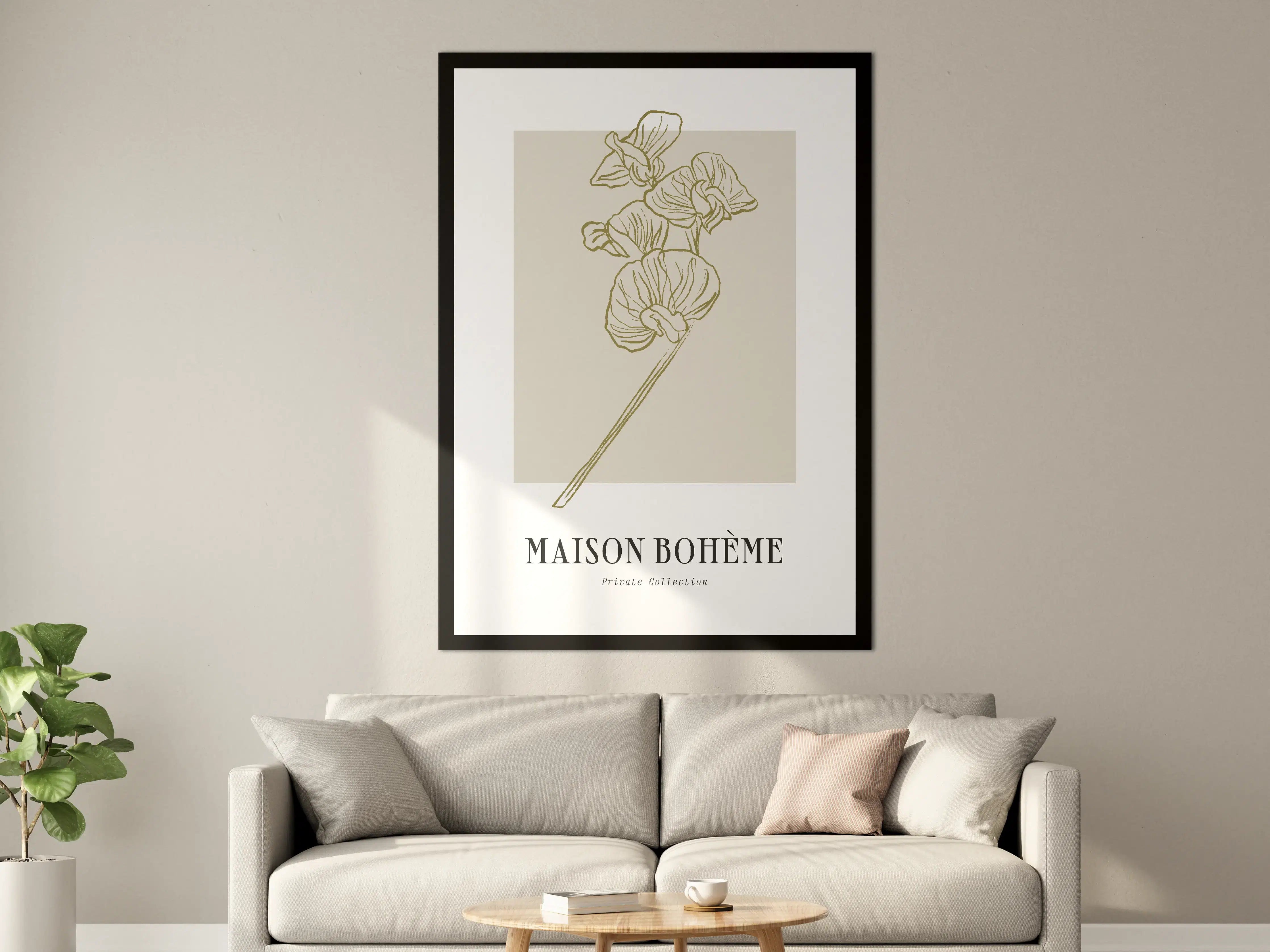 Große Wandbilder - Beige Blumenillustration mit filigranen Linien