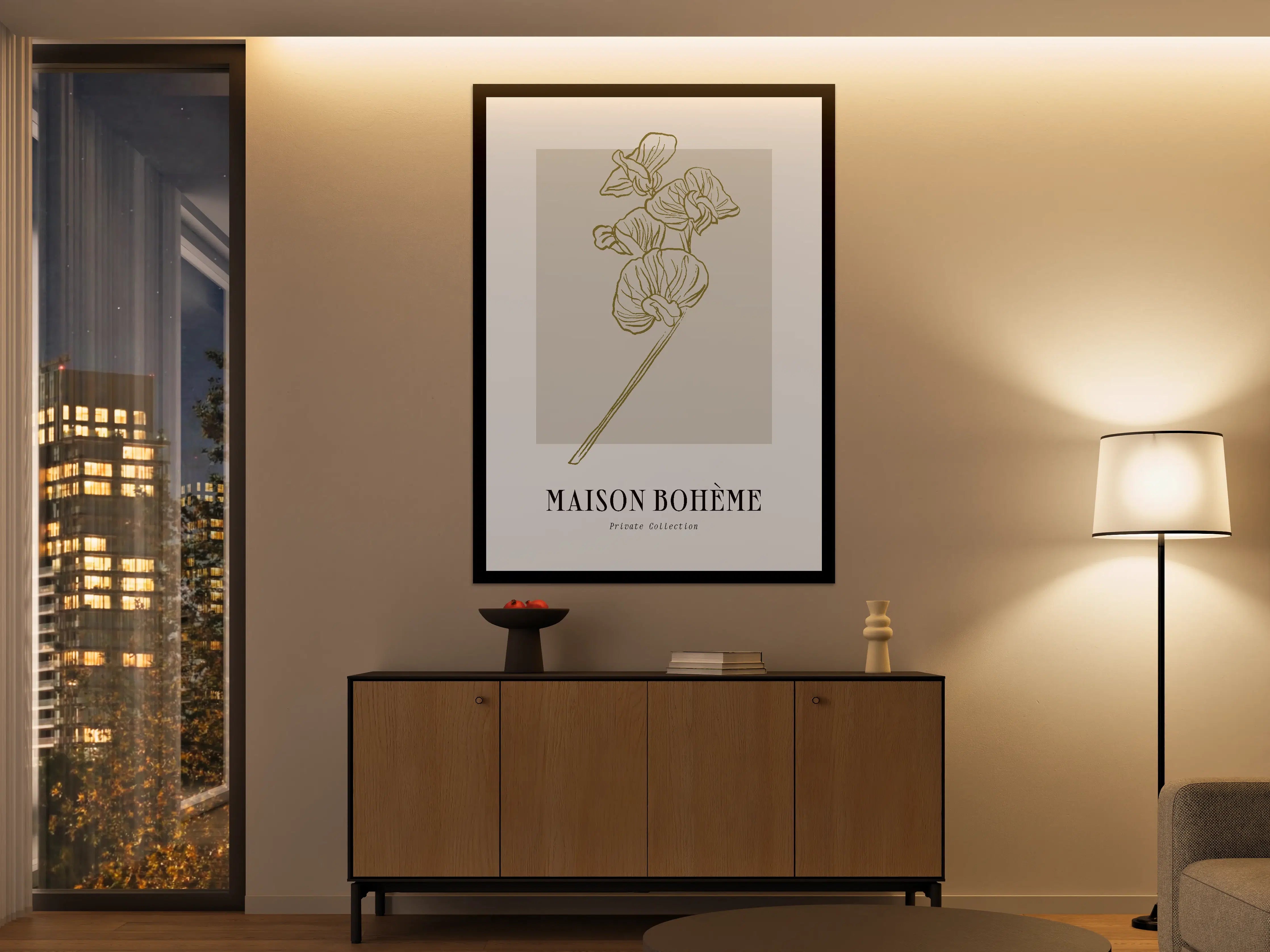 Große Wandbilder - Beige Blumenillustration mit filigranen Linien